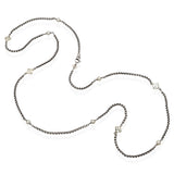 David Yurman Sterling Silver 14k Yellow Gold Pearl Box Chain Station Necklace