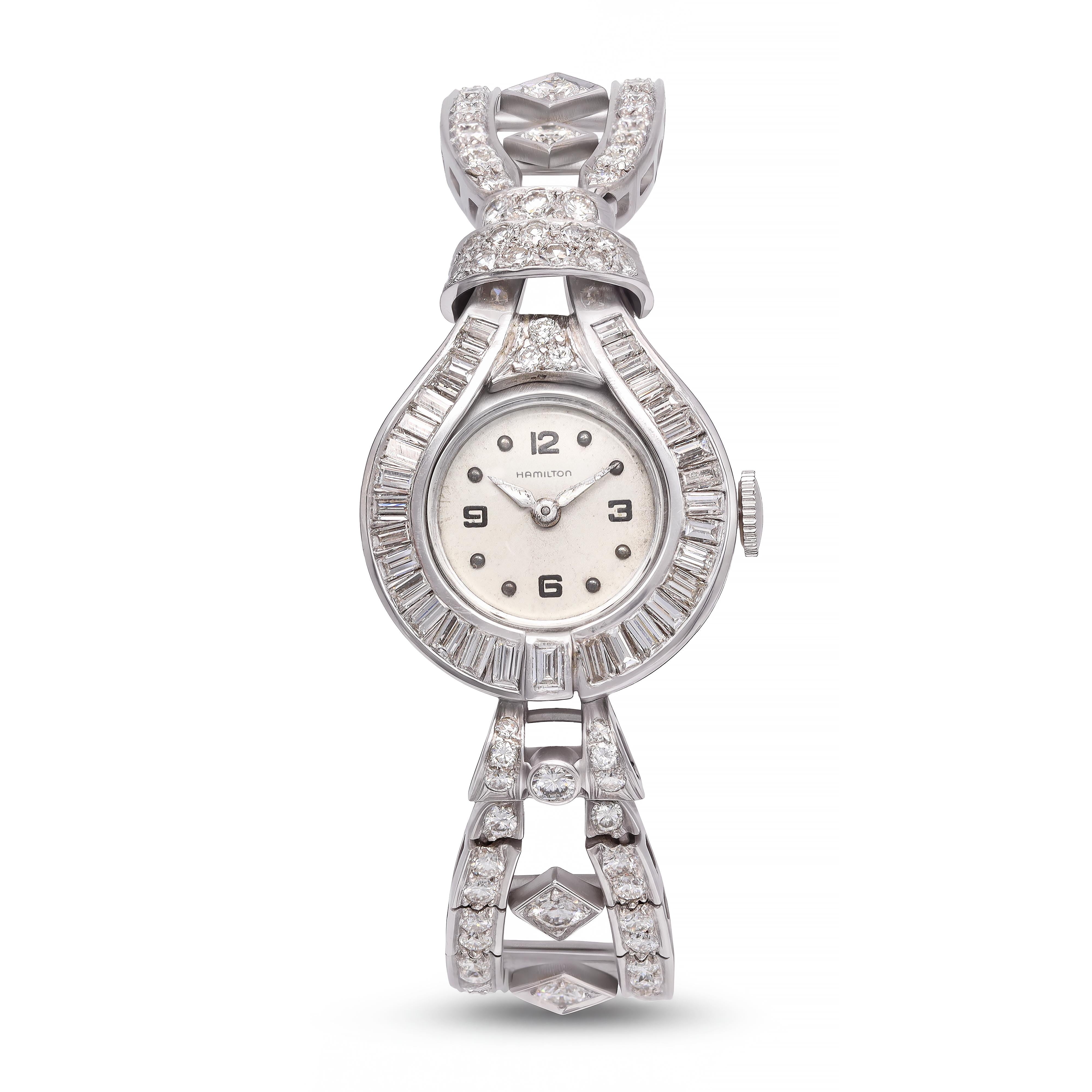 Art Deco Hamilton Platinum Diamond Hand-Wind Women’s Cocktail Watch