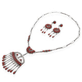 Vintage Lorraine Waatsa Zuni Sterling Silver Red Coral Necklace & Earrings Set
