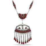 Vintage Lorraine Waatsa Zuni Sterling Silver Red Coral Necklace & Earrings Set
