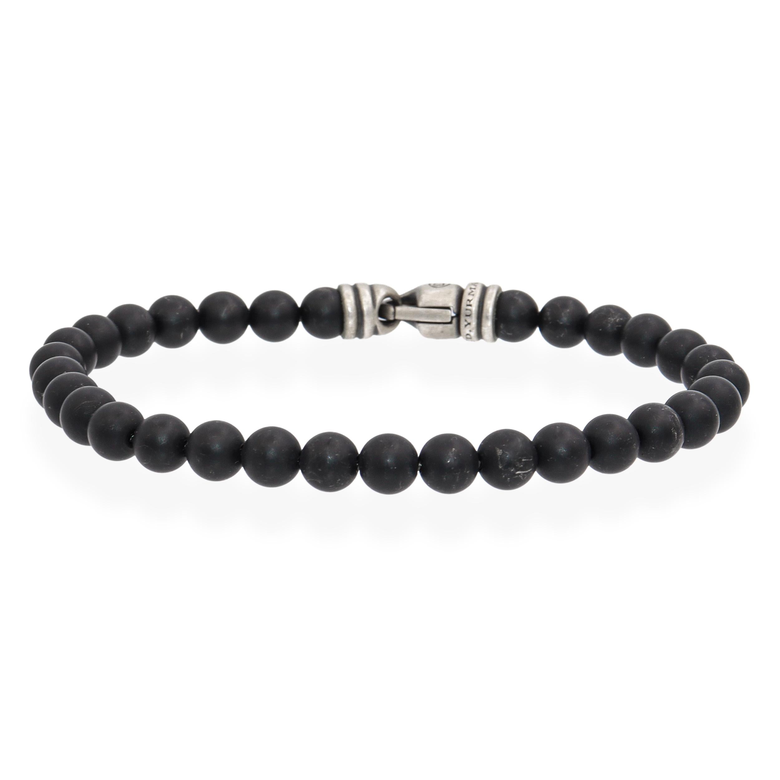 David Yurman Sterling Silver Black Onyx Spiritual Beaded Bracelet