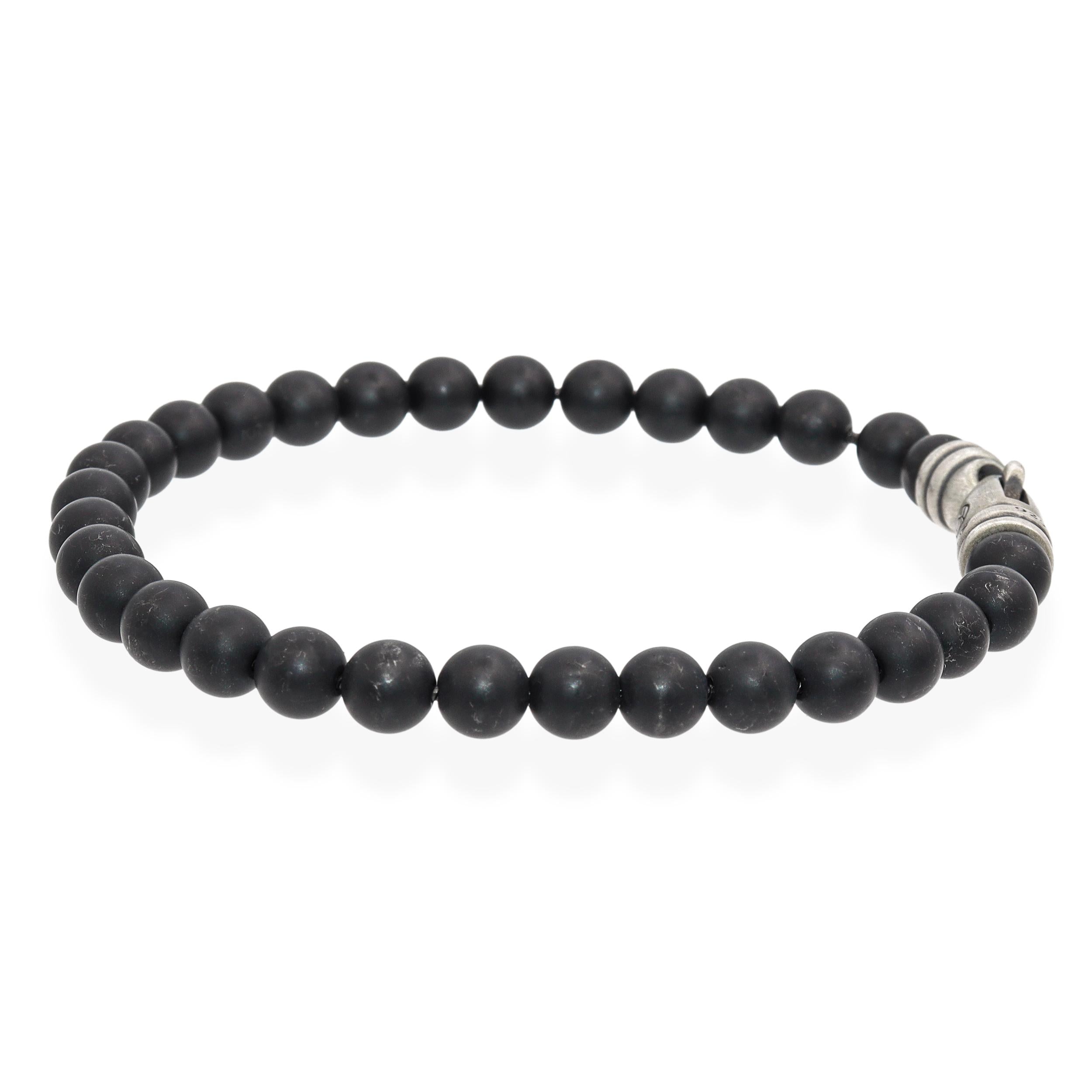 David Yurman Sterling Silver Black Onyx Spiritual Beaded Bracelet