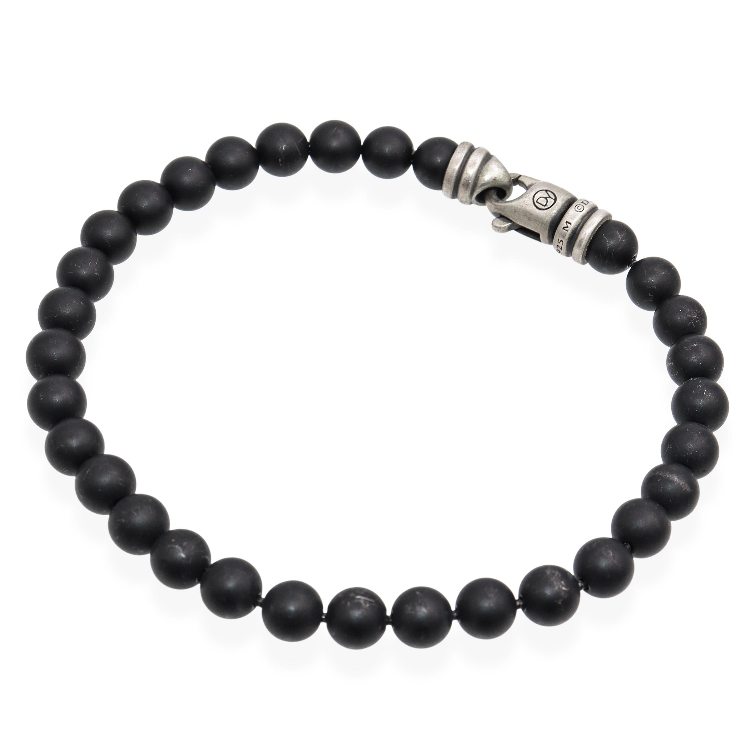 David Yurman Sterling Silver Black Onyx Spiritual Beaded Bracelet