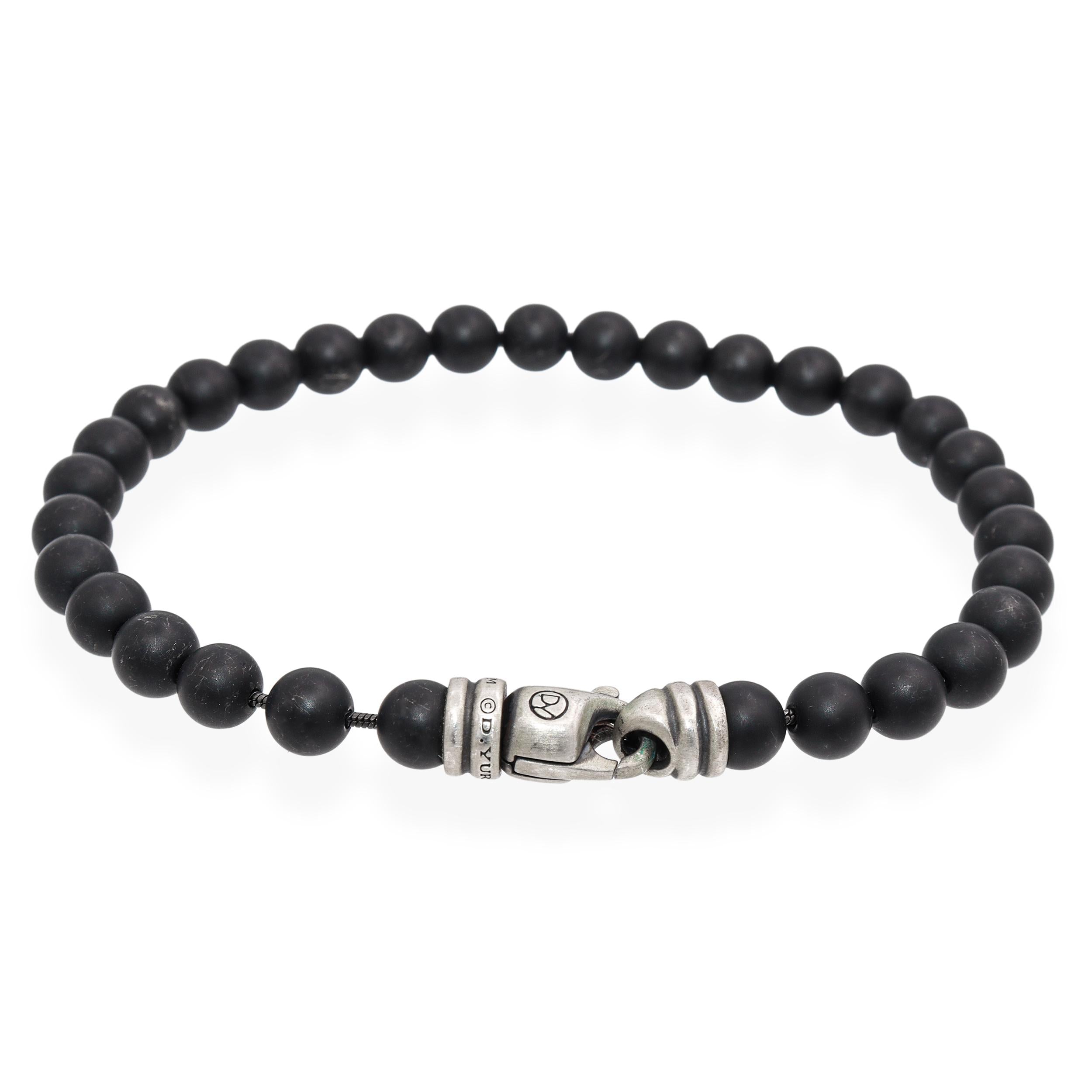 David Yurman Sterling Silver Black Onyx Spiritual Beaded Bracelet
