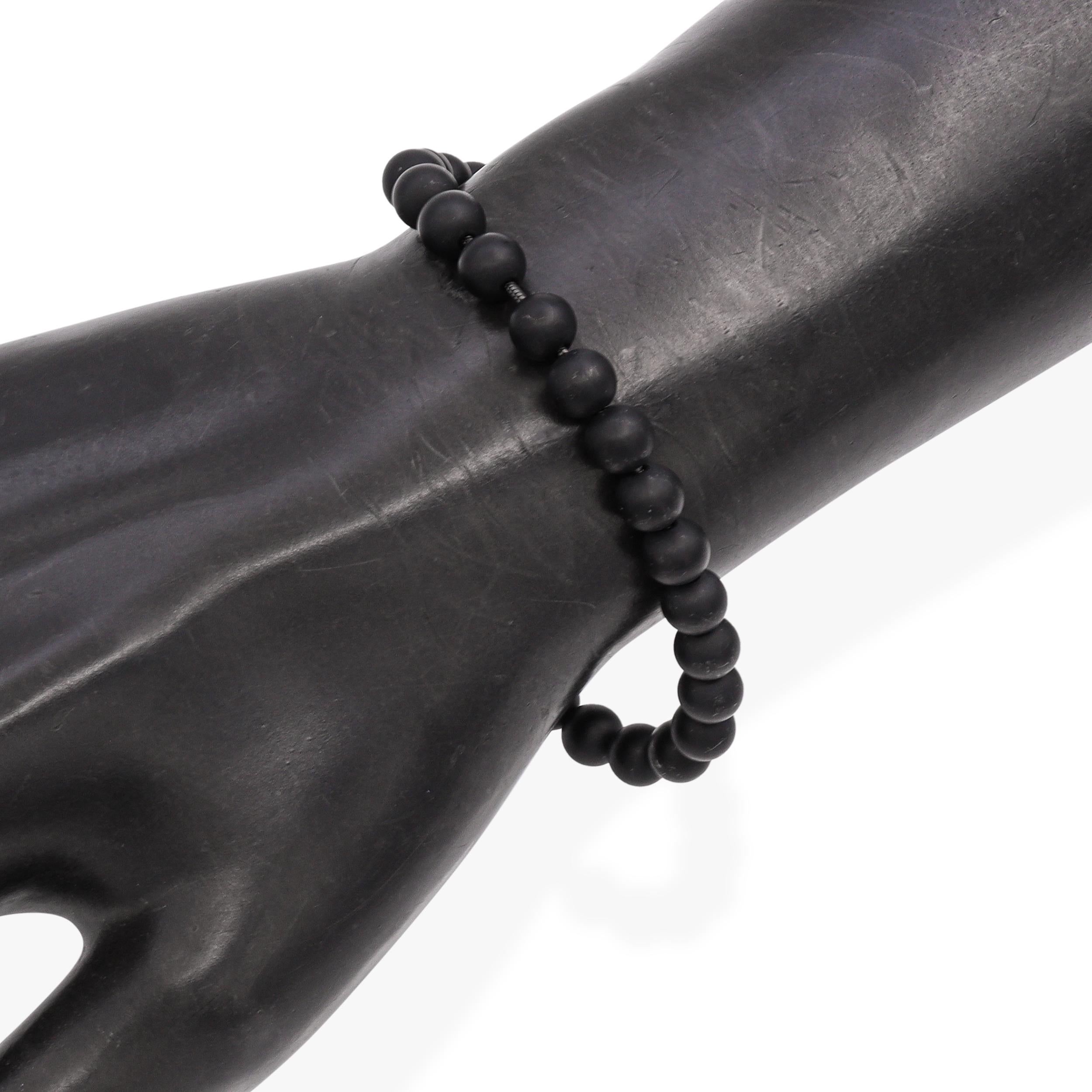 David Yurman Sterling Silver Black Onyx Spiritual Beaded Bracelet