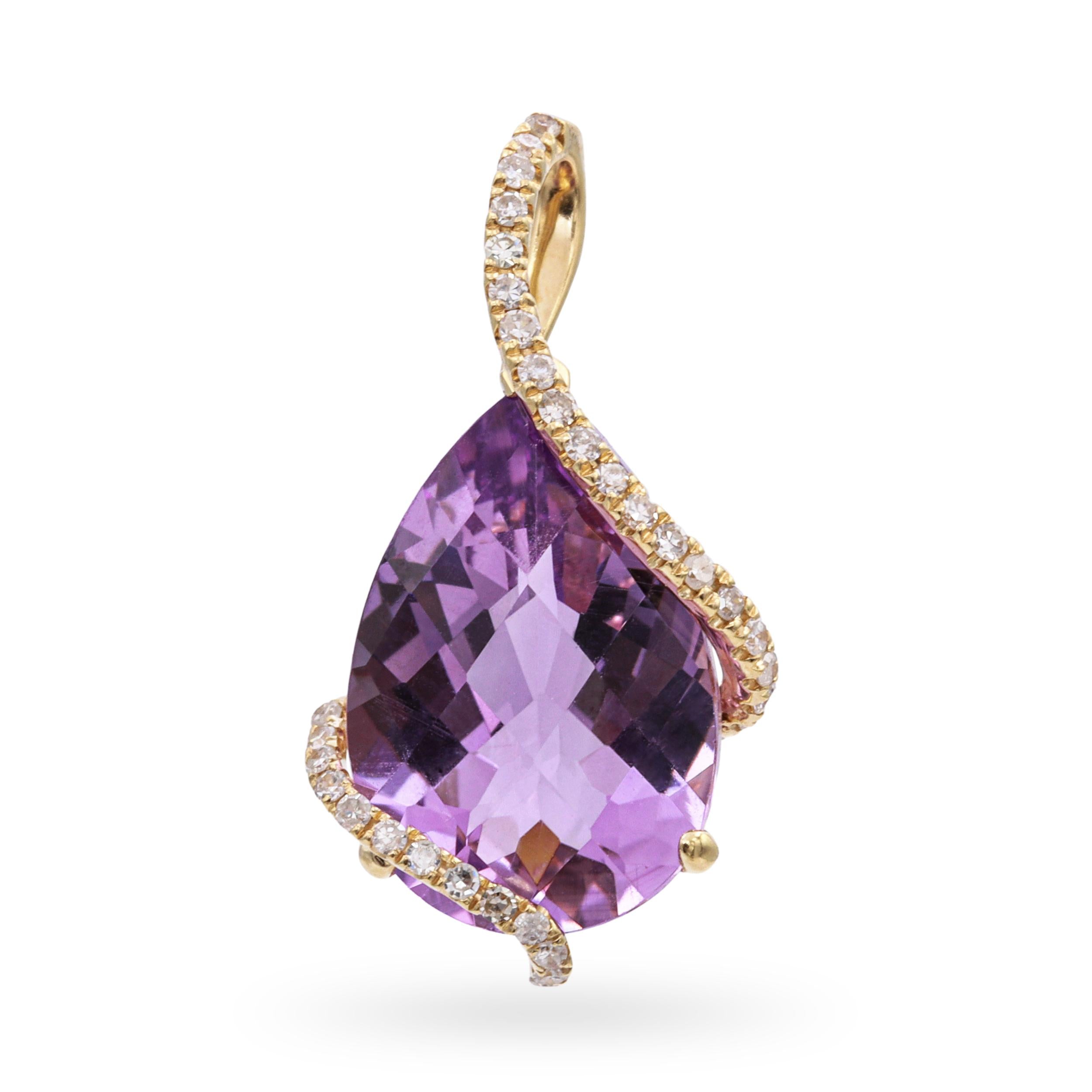 EFFY 14K Yellow Gold Pear-Shaped Amethyst Diamond Swirl Pendant