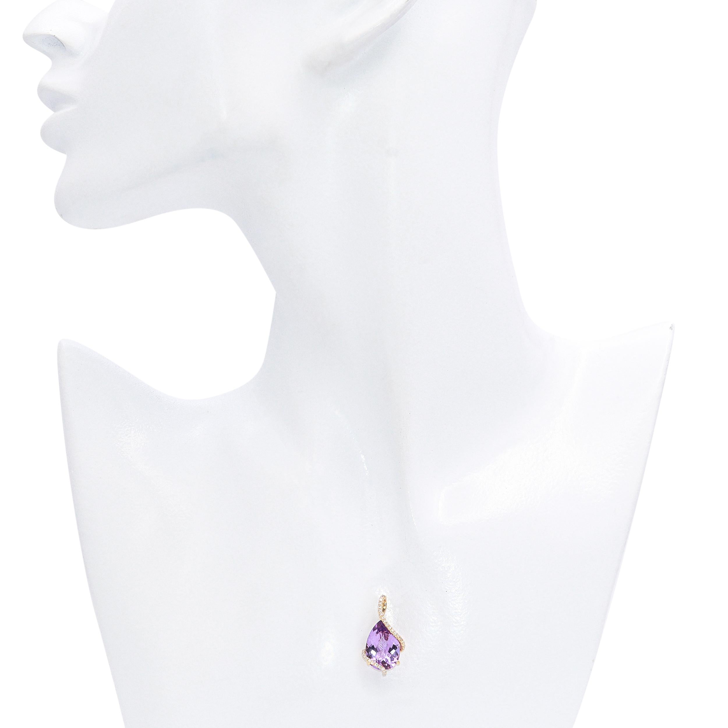 EFFY 14K Yellow Gold Pear-Shaped Amethyst Diamond Swirl Pendant