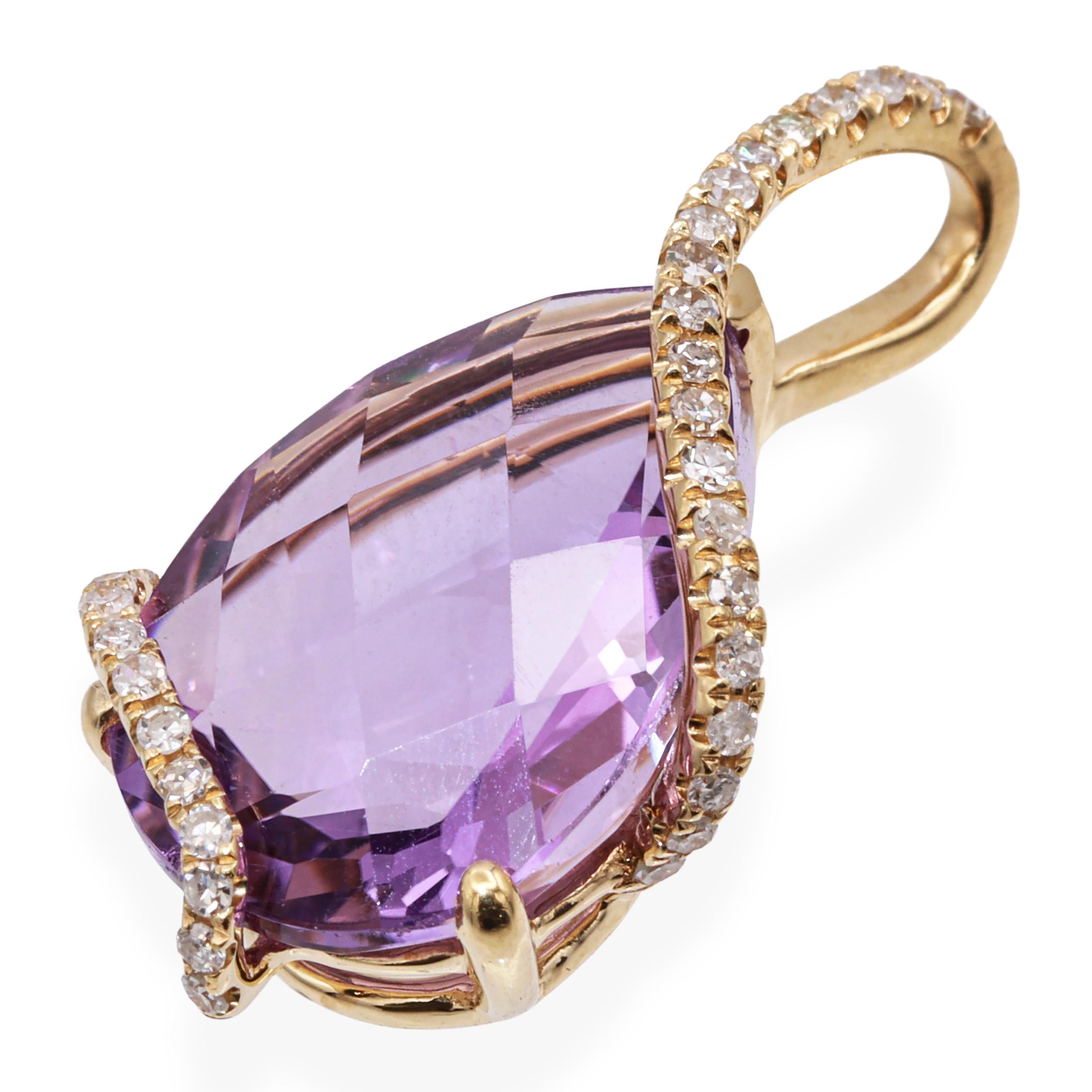 EFFY 14K Yellow Gold Pear-Shaped Amethyst Diamond Swirl Pendant