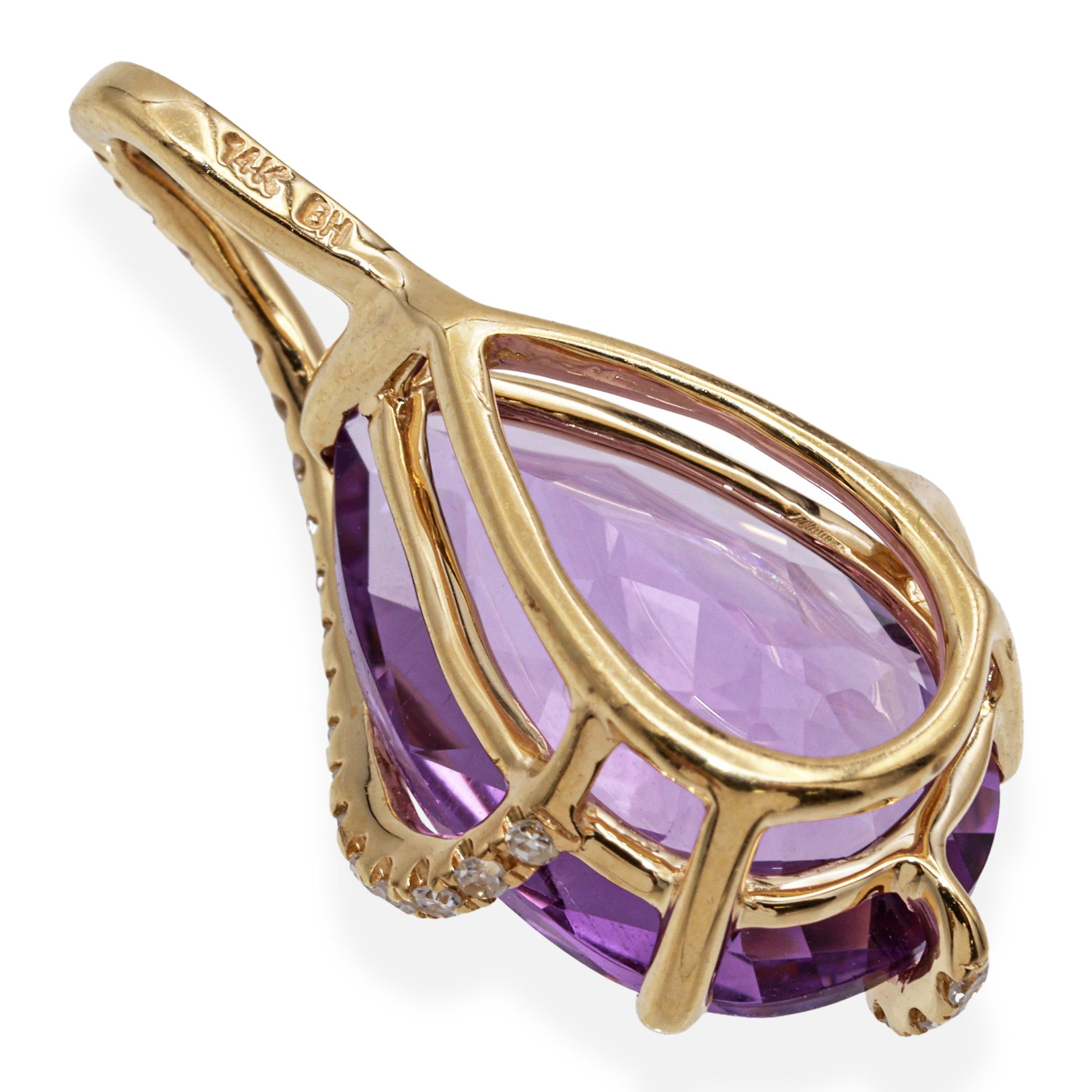 EFFY 14K Yellow Gold Pear-Shaped Amethyst Diamond Swirl Pendant