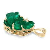 Vintage 14k Yellow Gold Chatham Rough Emerald and Diamond Pendant