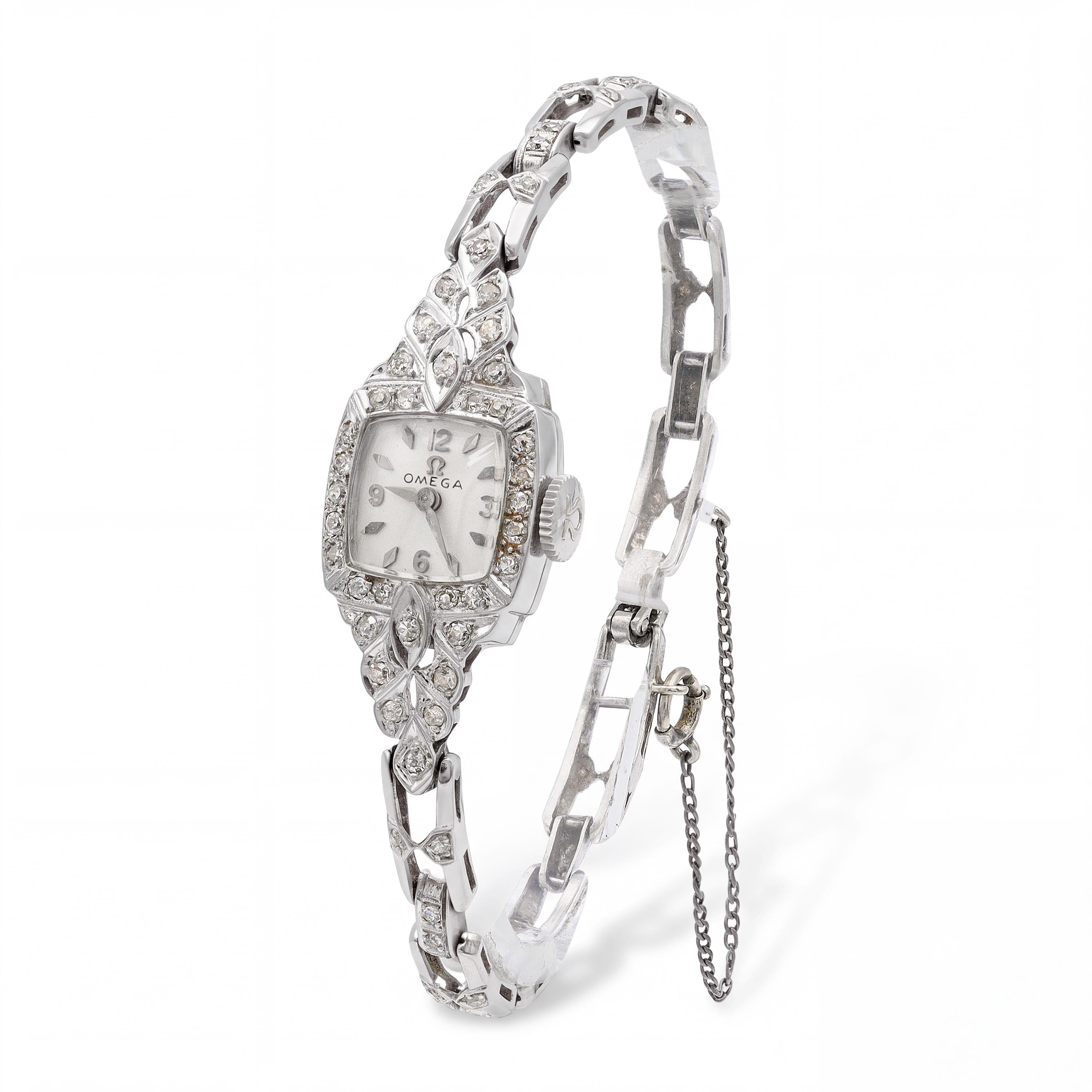 Vintage Omega Platinum Diamond Hand-Wind Women’s Cocktail Watch