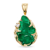 Vintage 14k Yellow Gold Chatham Rough Emerald and Diamond Pendant