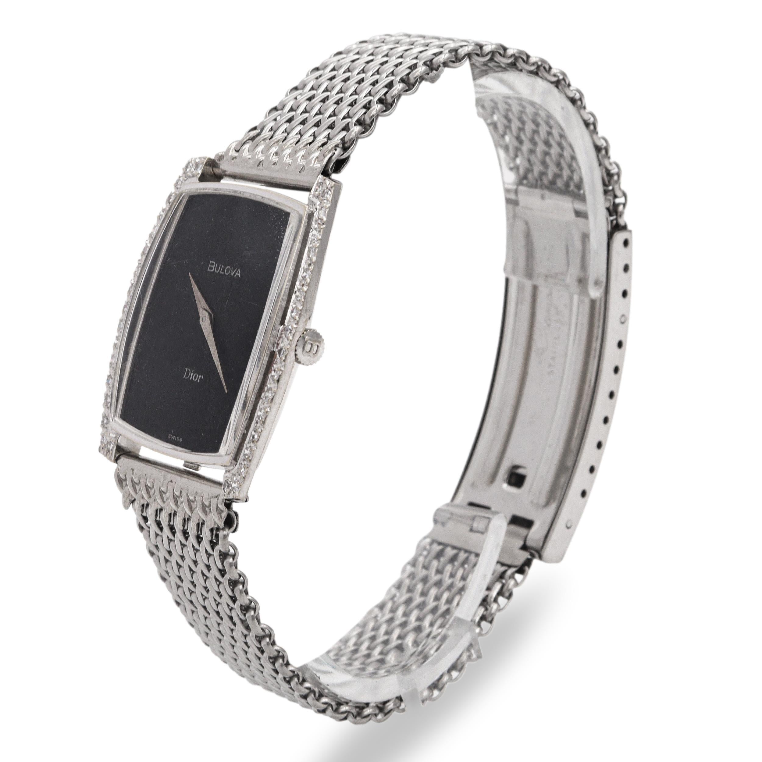 Vintage Bulova Dior 14k White Gold Diamond Bezel Hand Wind Men's Watch