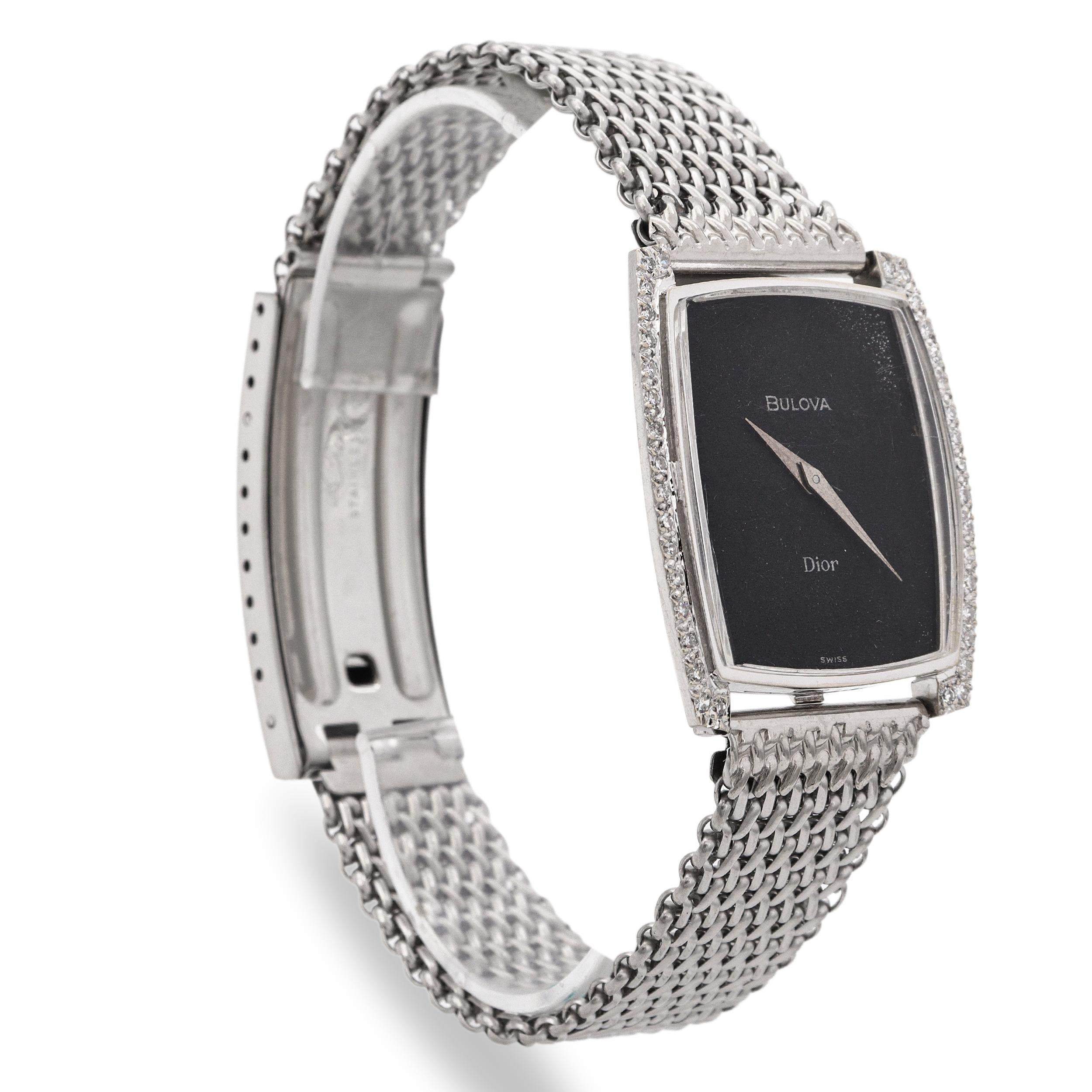 Vintage Bulova Dior 14k White Gold Diamond Bezel Hand Wind Men's Watch