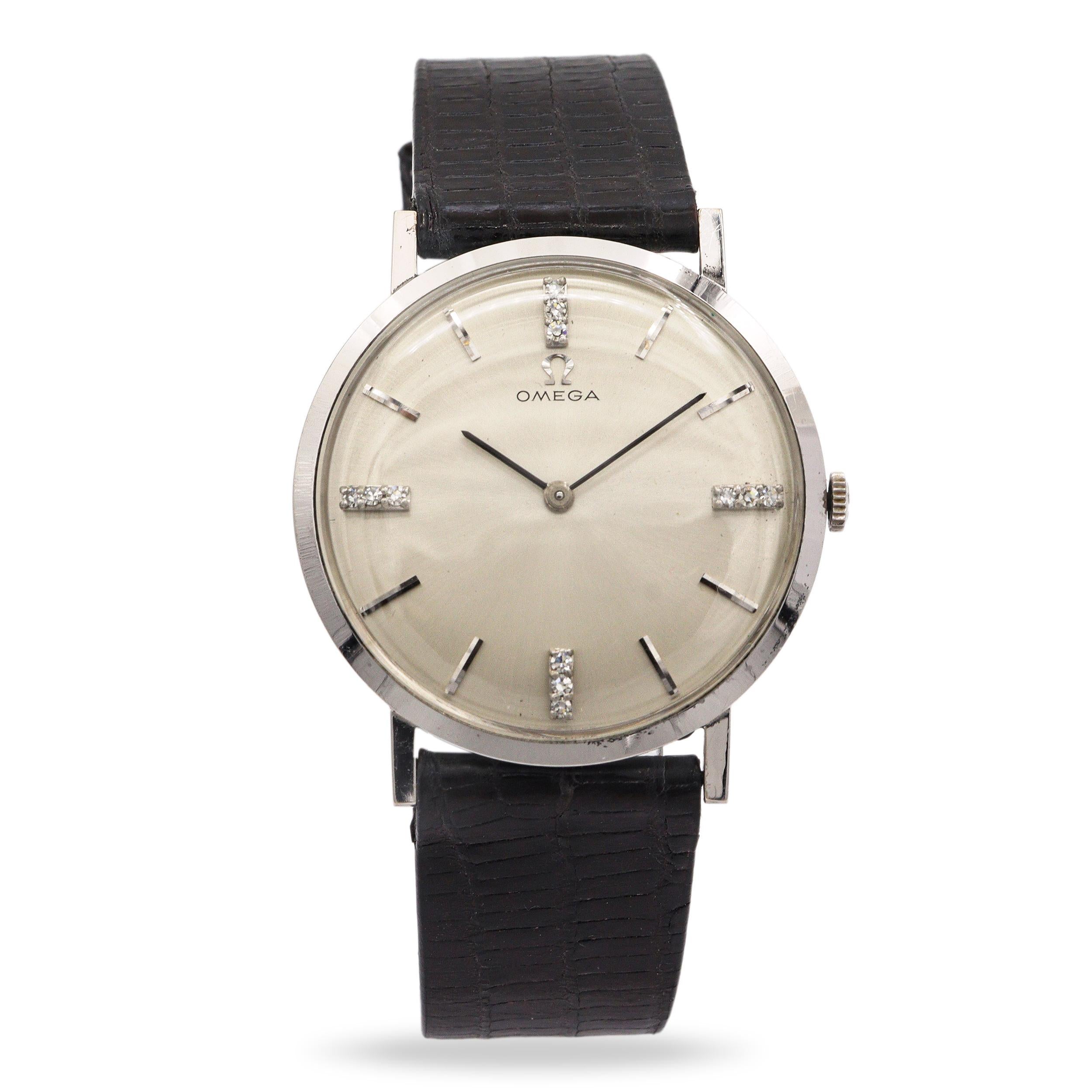 Vintage Omega 14k White Gold Diamond Hand Wind Men's Dress Watch