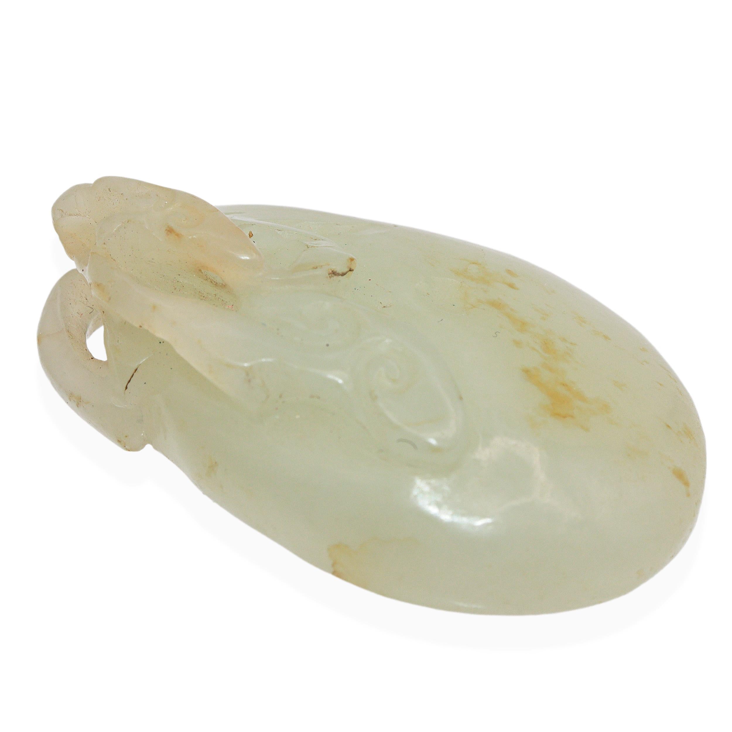 Vintage Chinese Mutton Fat Jade Lingzhi Reishi Pendant