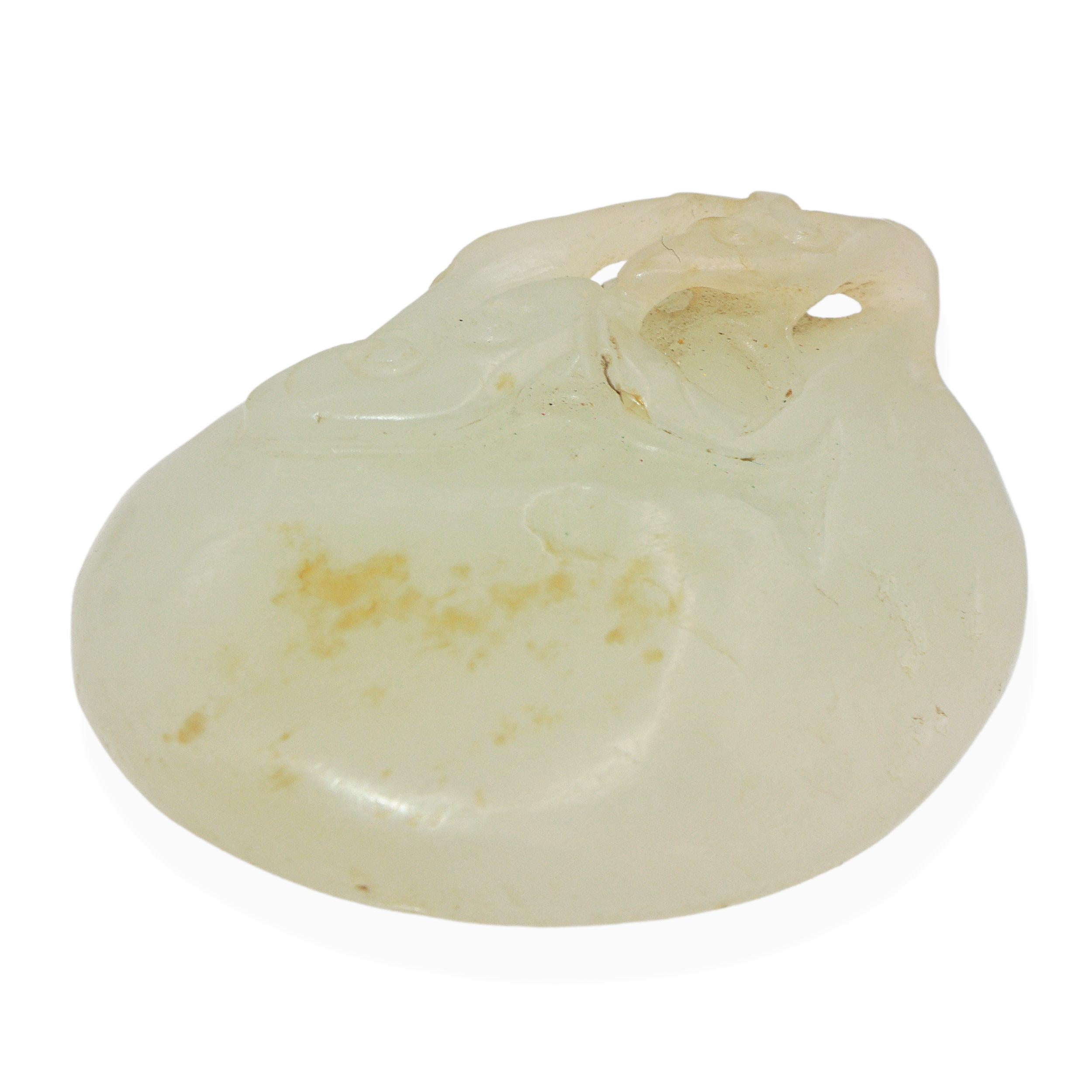 Vintage Chinese Mutton Fat Jade Lingzhi Reishi Pendant