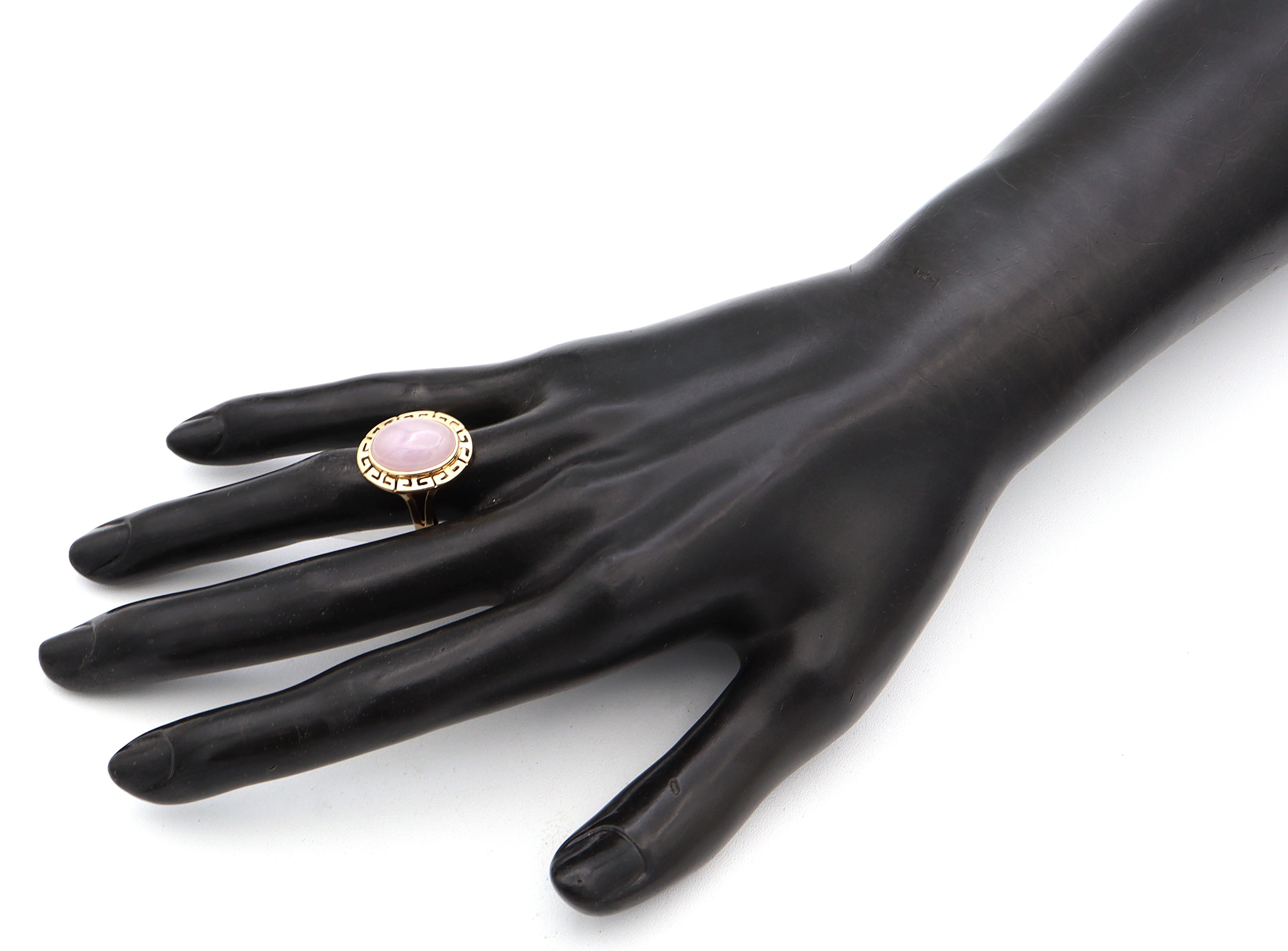 Vintage 14k Yellow Gold Lavender Jade Greek Key Bezel Cocktail Ring