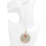 Vintage 14K Yellow Gold Mottled Jade Carved Disc Pendant
