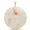 Vintage 14K Yellow Gold Mottled Jade Carved Disc Pendant