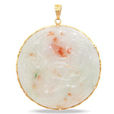 Vintage 14K Yellow Gold Mottled Jade Carved Disc Pendant