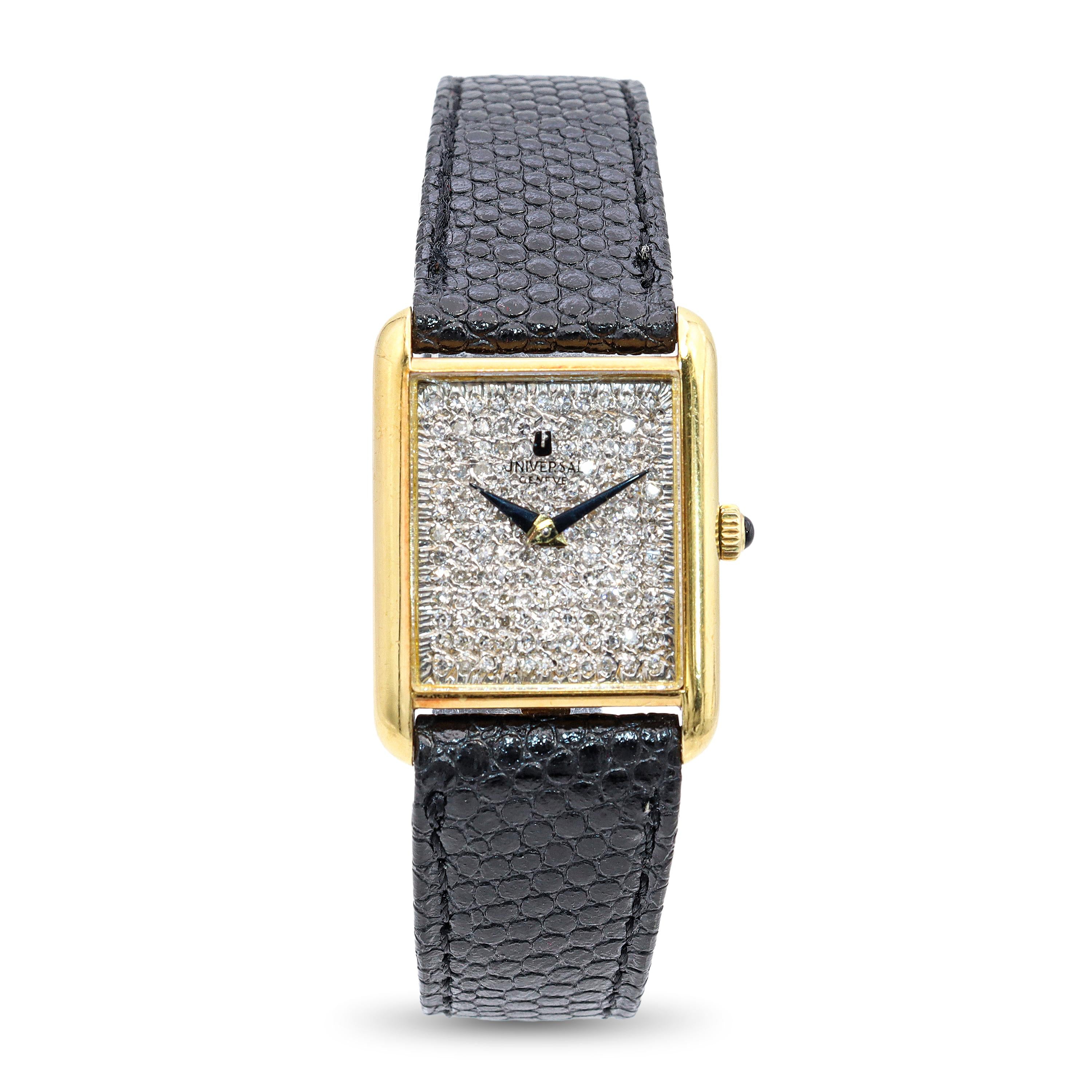 Vintage Universal Genève 18k Yellow Gold Diamond Dial Hand-Wind Tank Watch