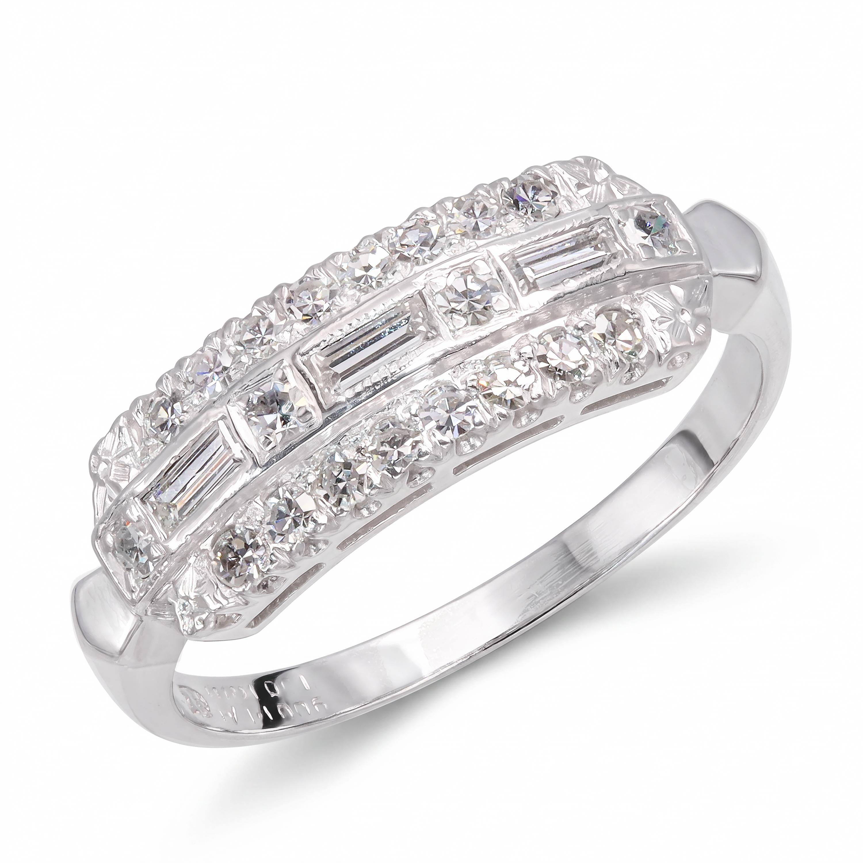 Vintage 900 Platinum Single Cut Diamond Half Band Ring