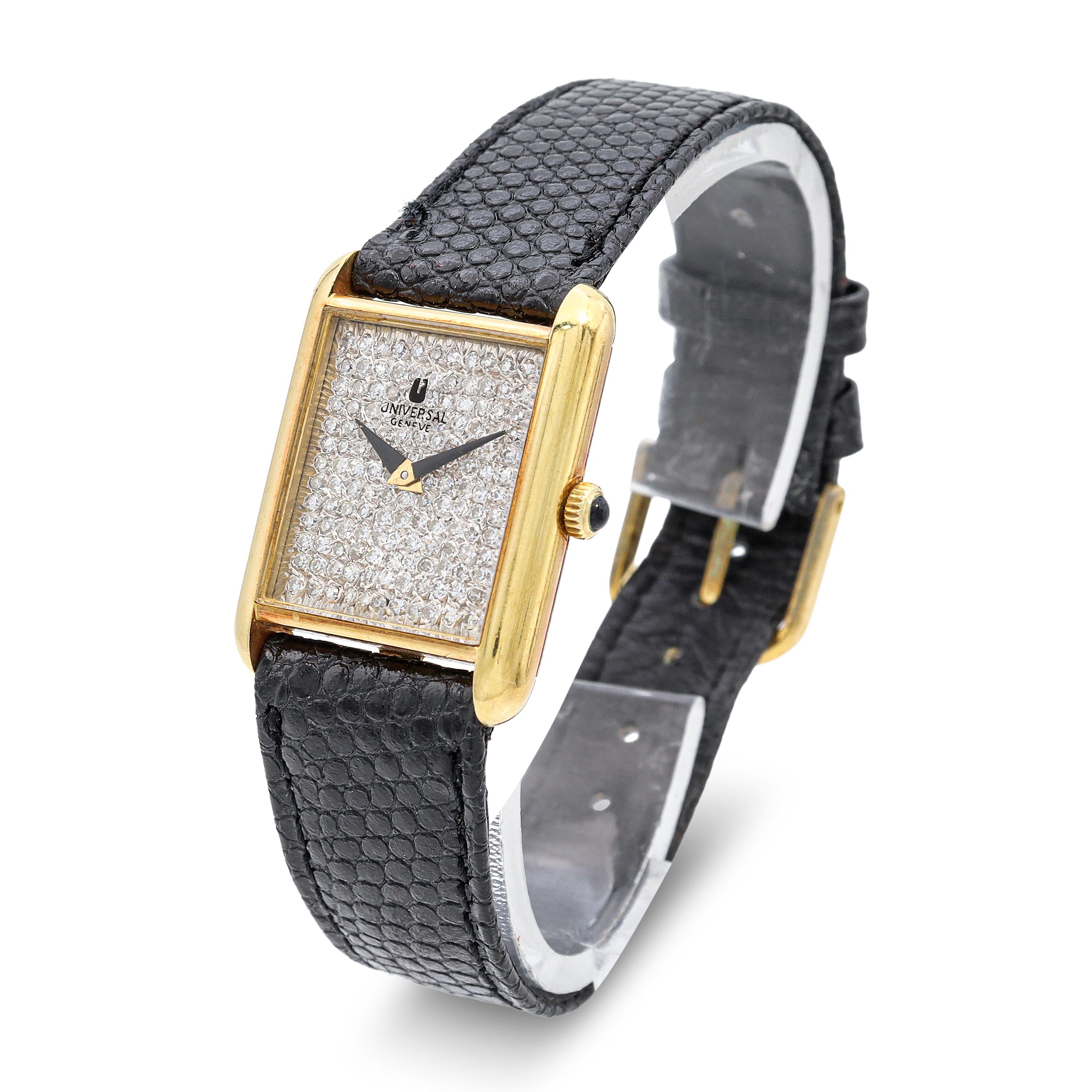 Vintage Universal Genève 18k Yellow Gold Diamond Dial Hand-Wind Tank Watch