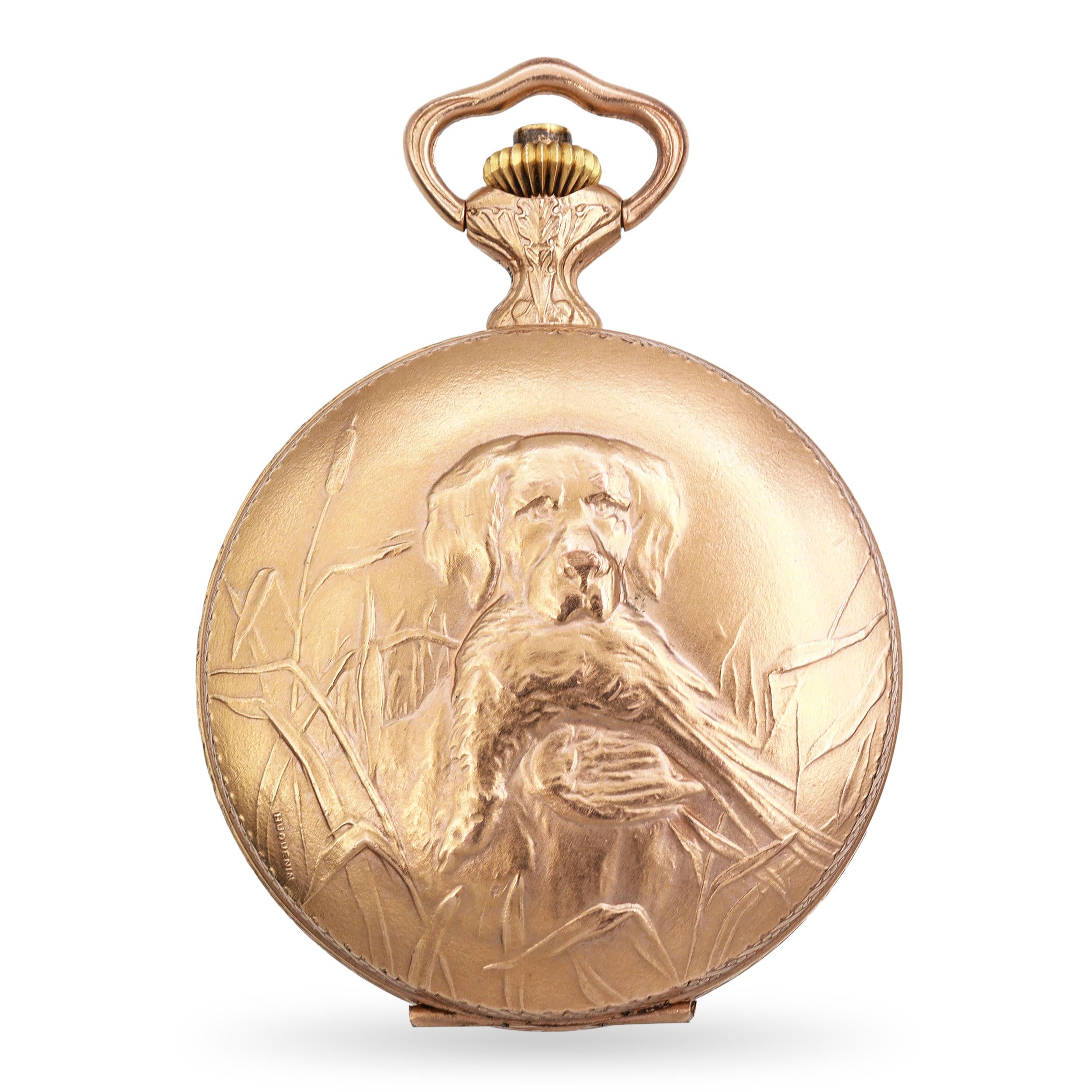Hebdomas Arnex 8-Day 15 Jewel Hunting Dog Relief Case Pocket Watch
