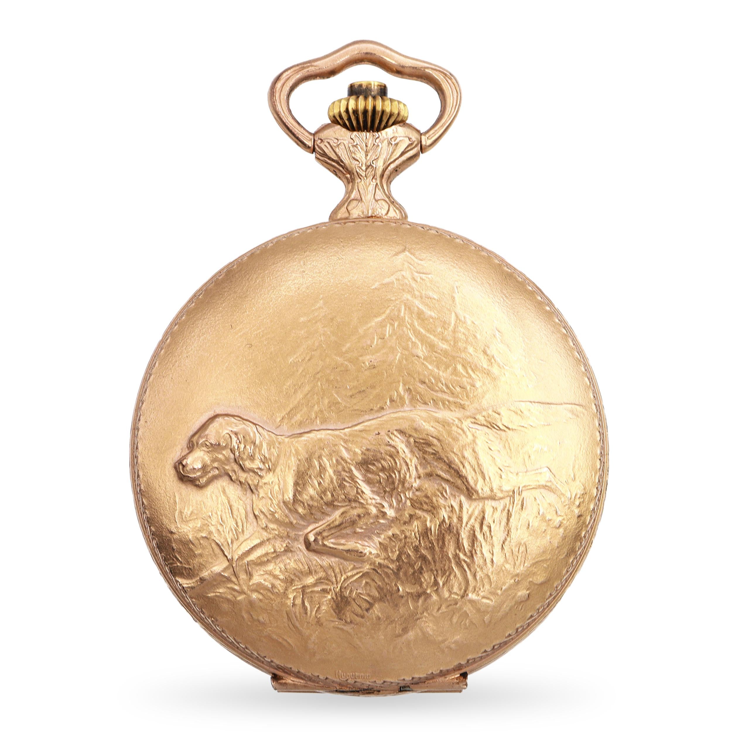 Hebdomas Arnex 8-Day 15 Jewel Hunting Dog Relief Case Pocket Watch