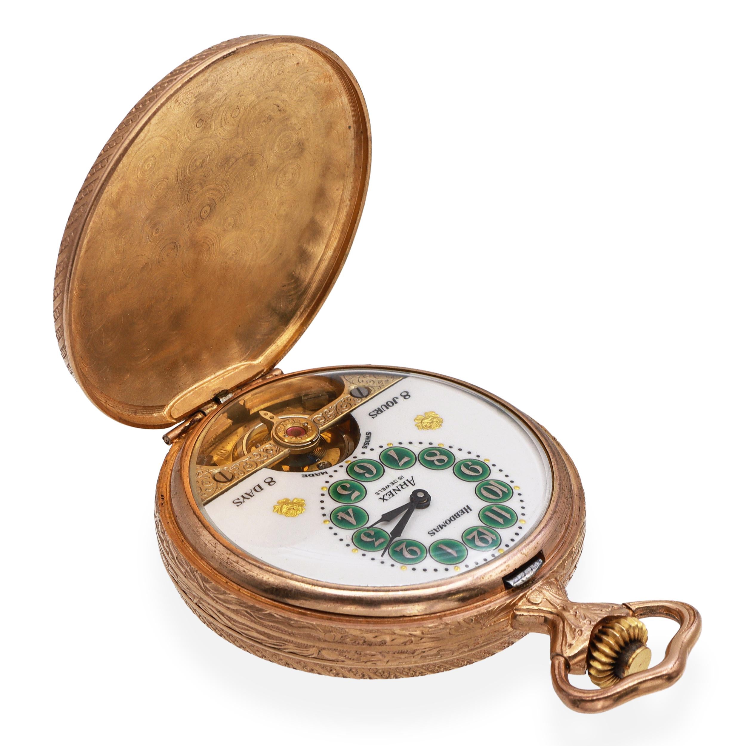 Hebdomas Arnex 8-Day 15 Jewel Hunting Dog Relief Case Pocket Watch