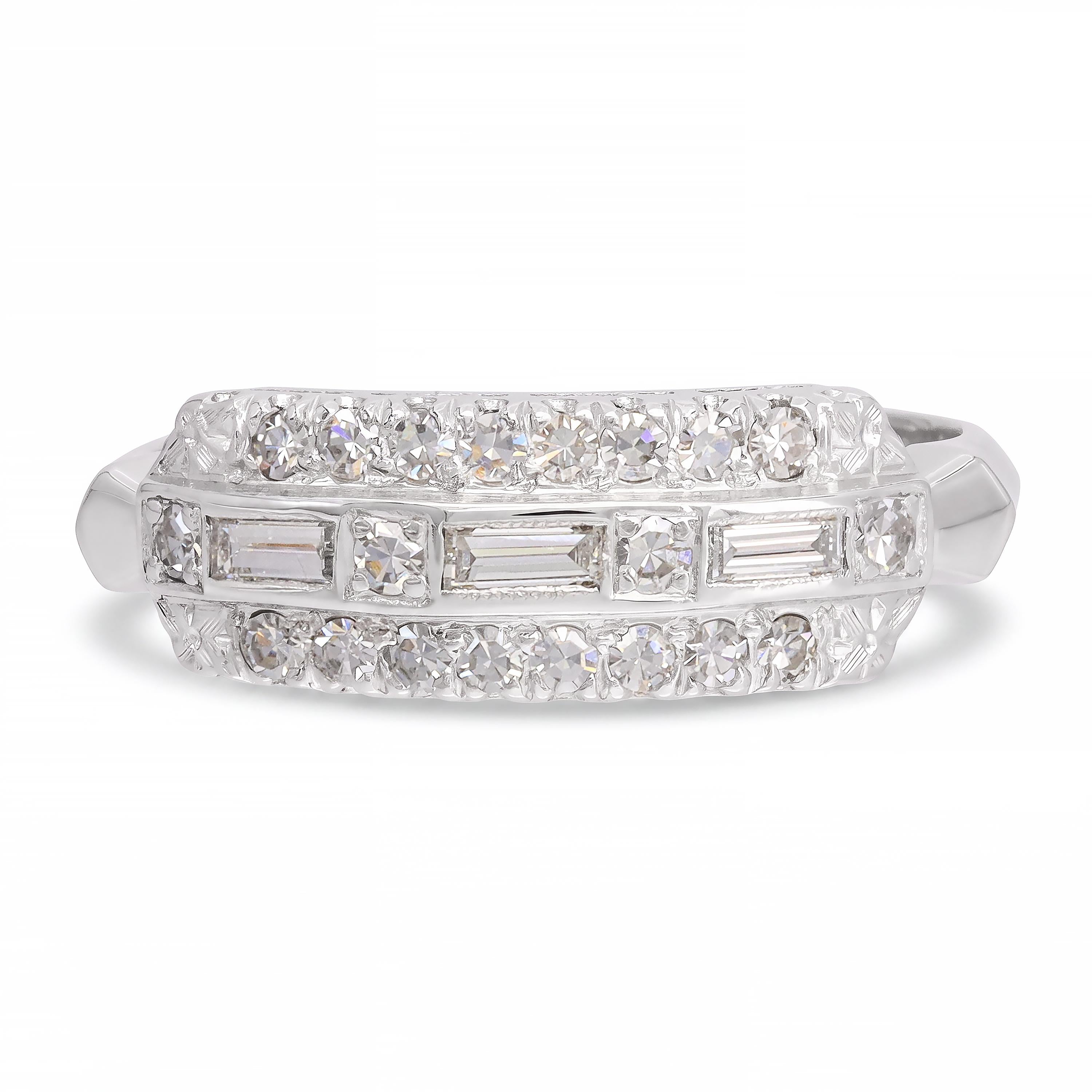 Vintage 900 Platinum Single Cut Diamond Half Band Ring