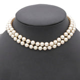 Vintage 14k White Gold Pearl Double Beaded Strand Necklace