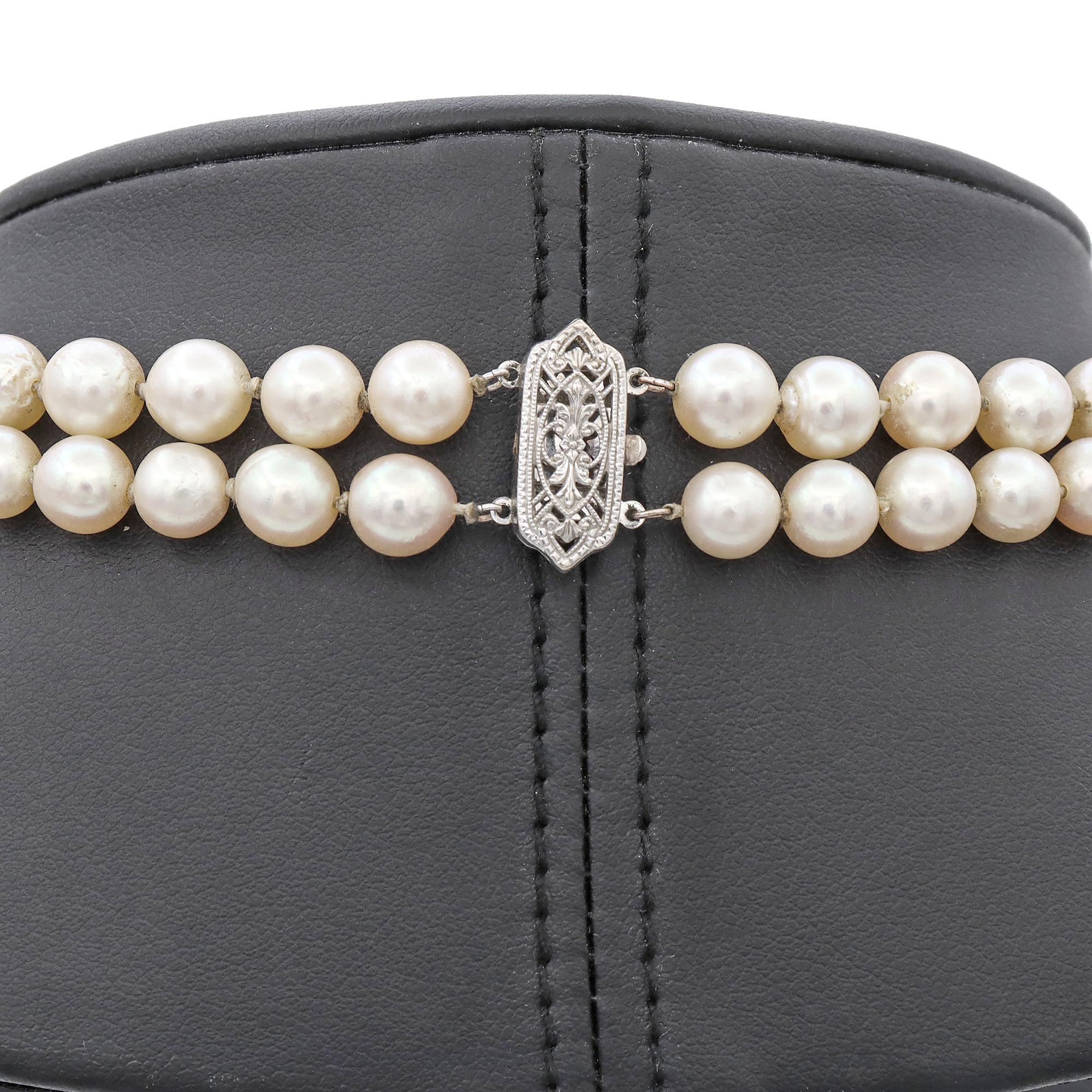 Vintage 14k White Gold Pearl Double Beaded Strand Necklace