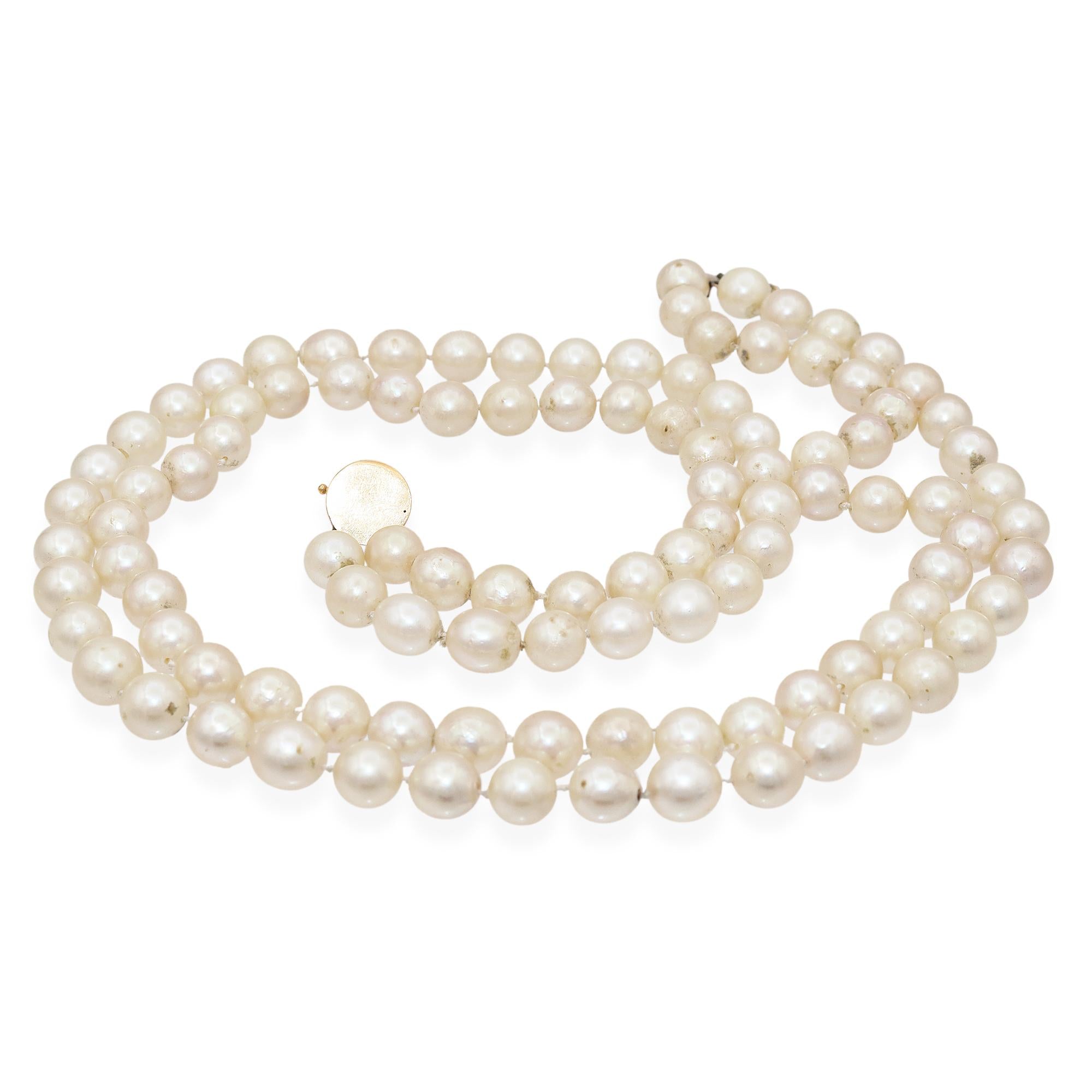 Vintage 14k Yellow Gold Diamond Pearl Beaded Double Strand Necklace