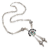 Vintage Southwest Zuni Sterling Silver Multi-Stone Inlay Statement Necklace