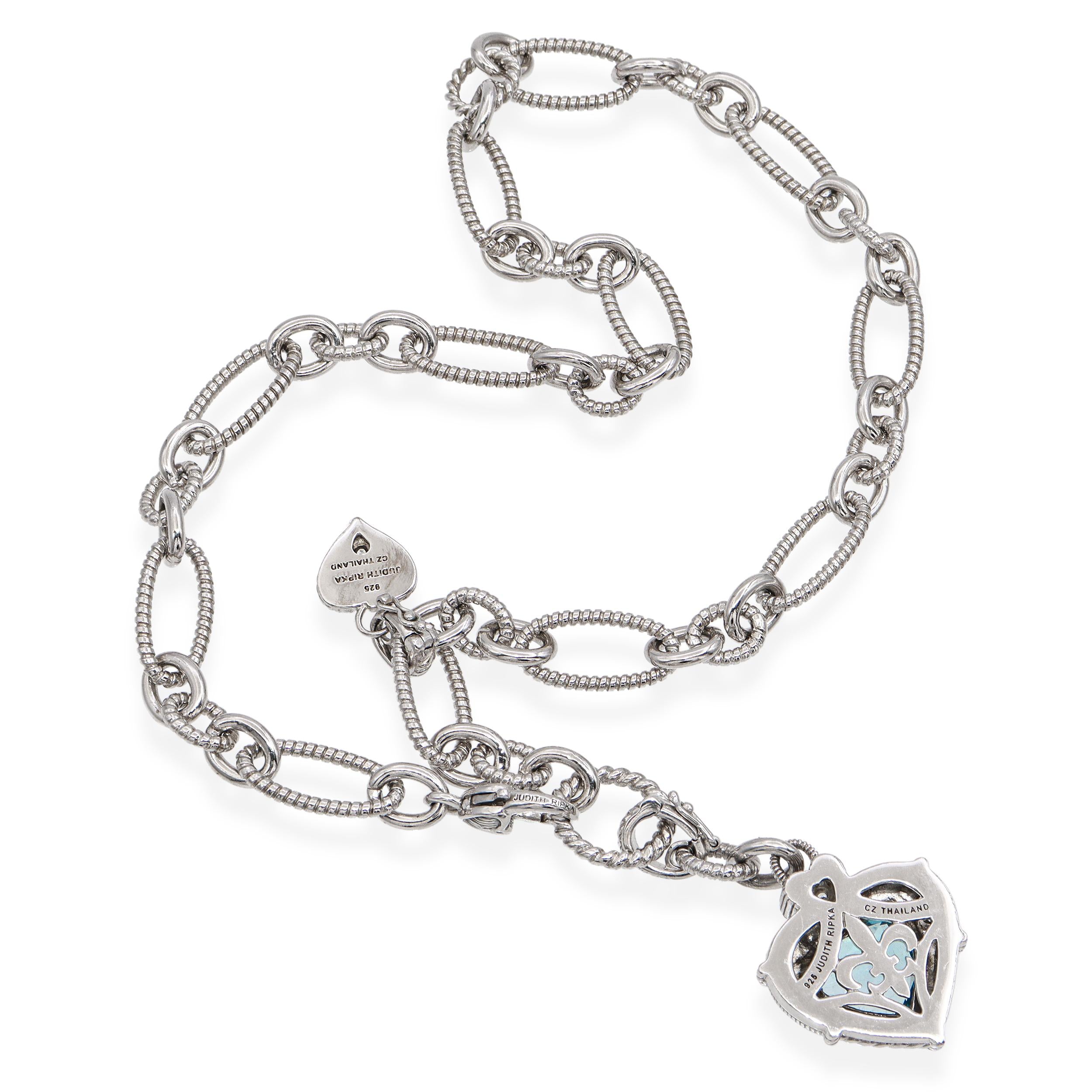 Judith Ripka Sterling Silver Blue Topaz & CZ Heart Pendant Necklace