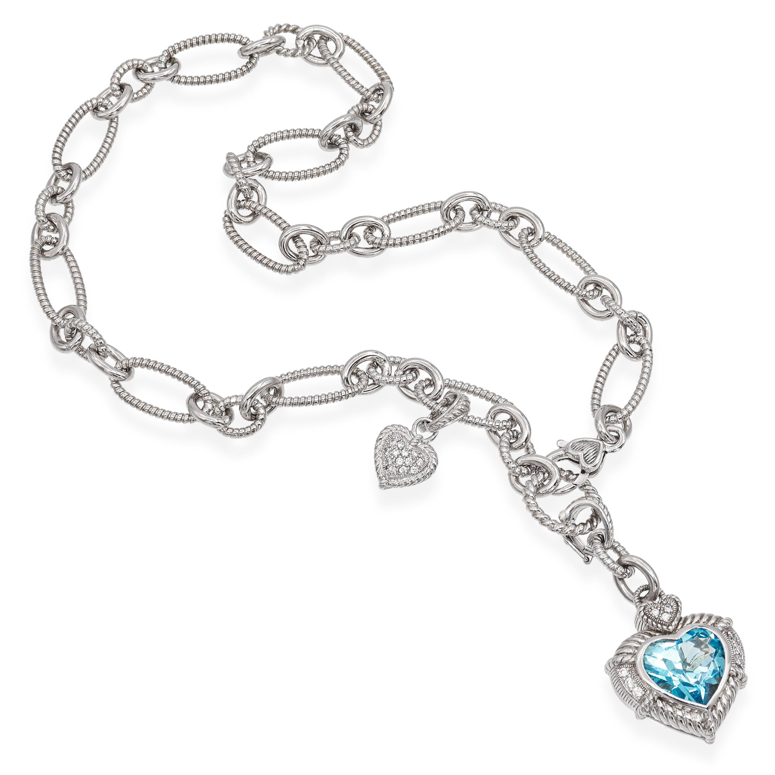 Judith Ripka Sterling Silver Blue Topaz & CZ Heart Pendant Necklace