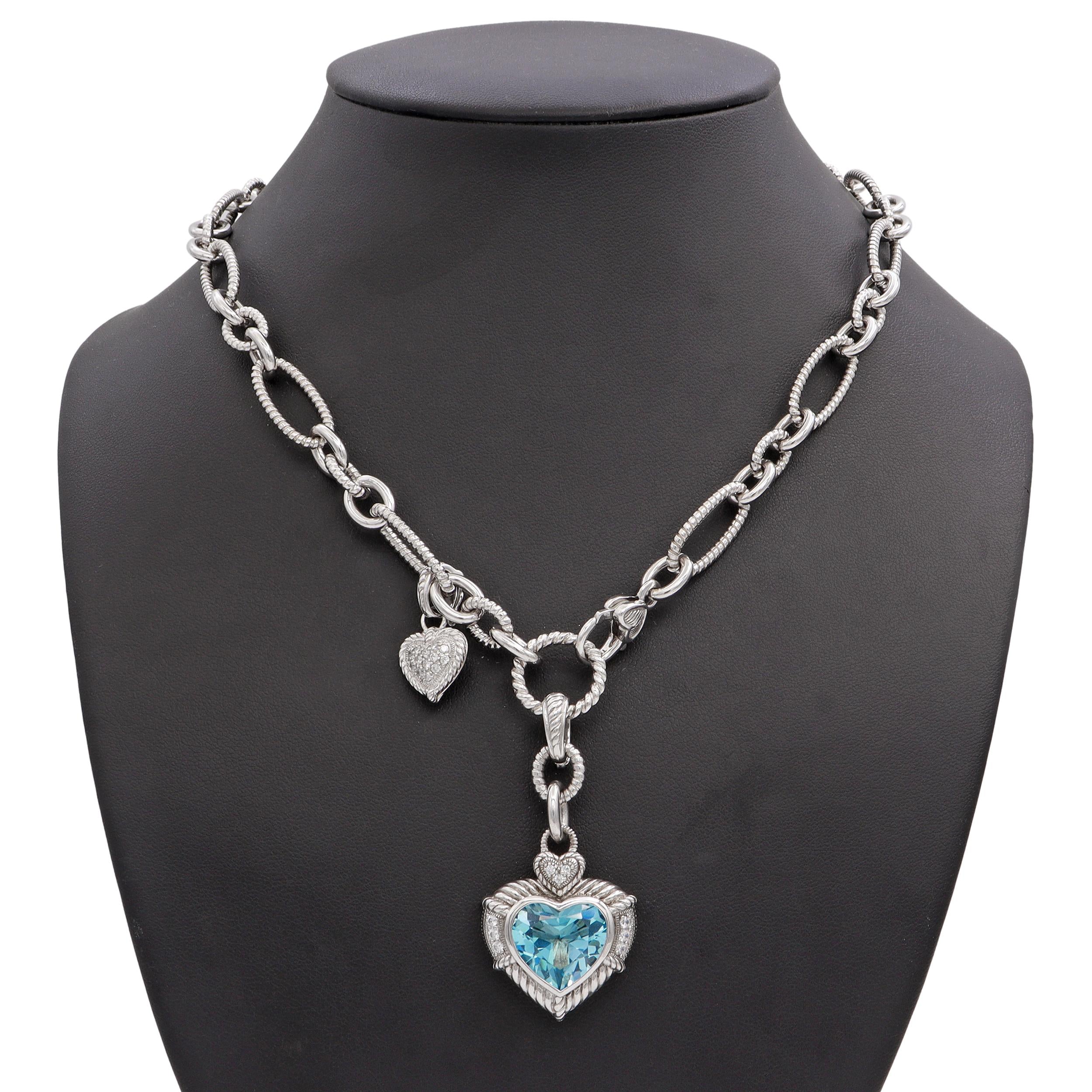 Judith Ripka Sterling Silver Blue Topaz & CZ Heart Pendant Necklace