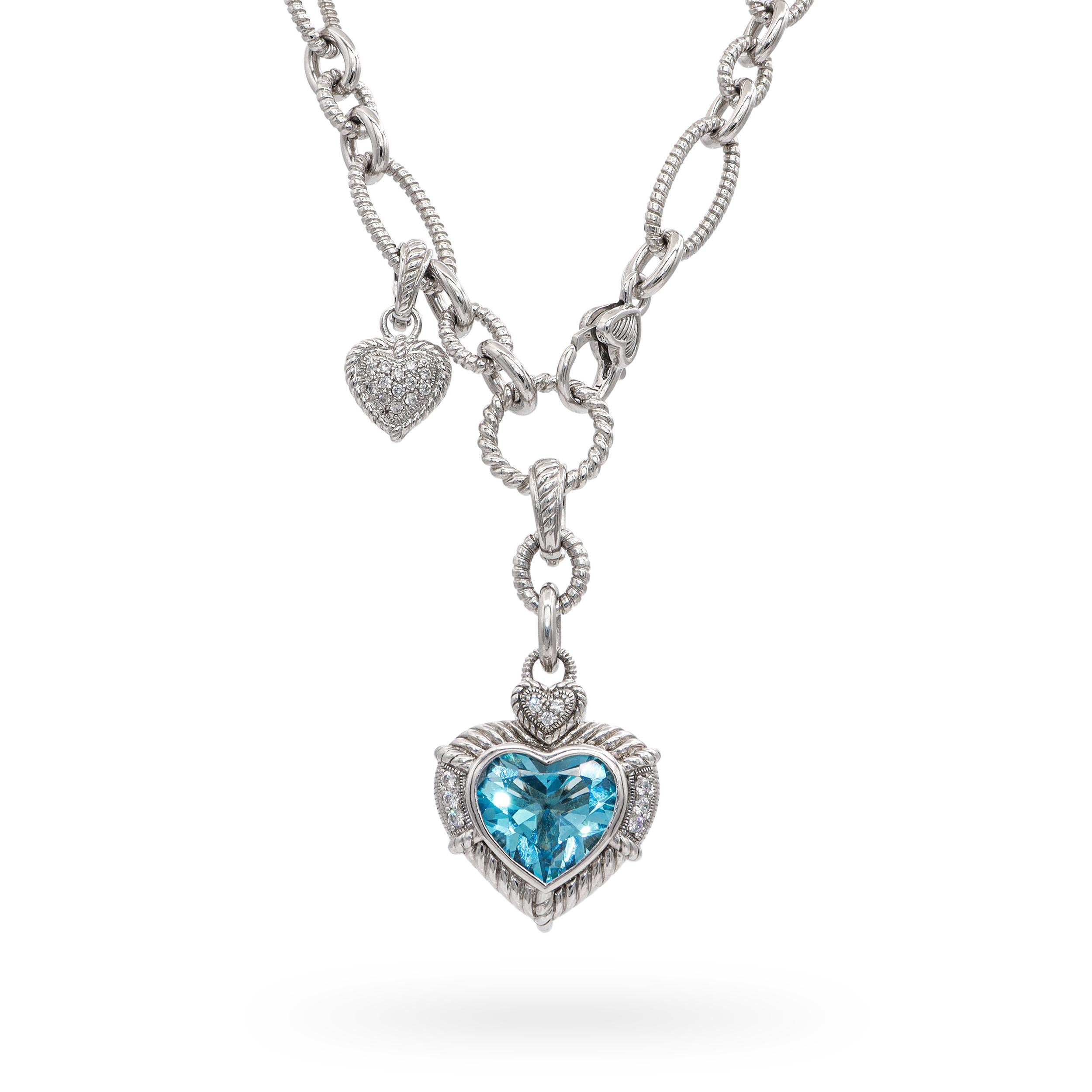 Judith Ripka Sterling Silver Blue Topaz & CZ Heart Pendant Necklace