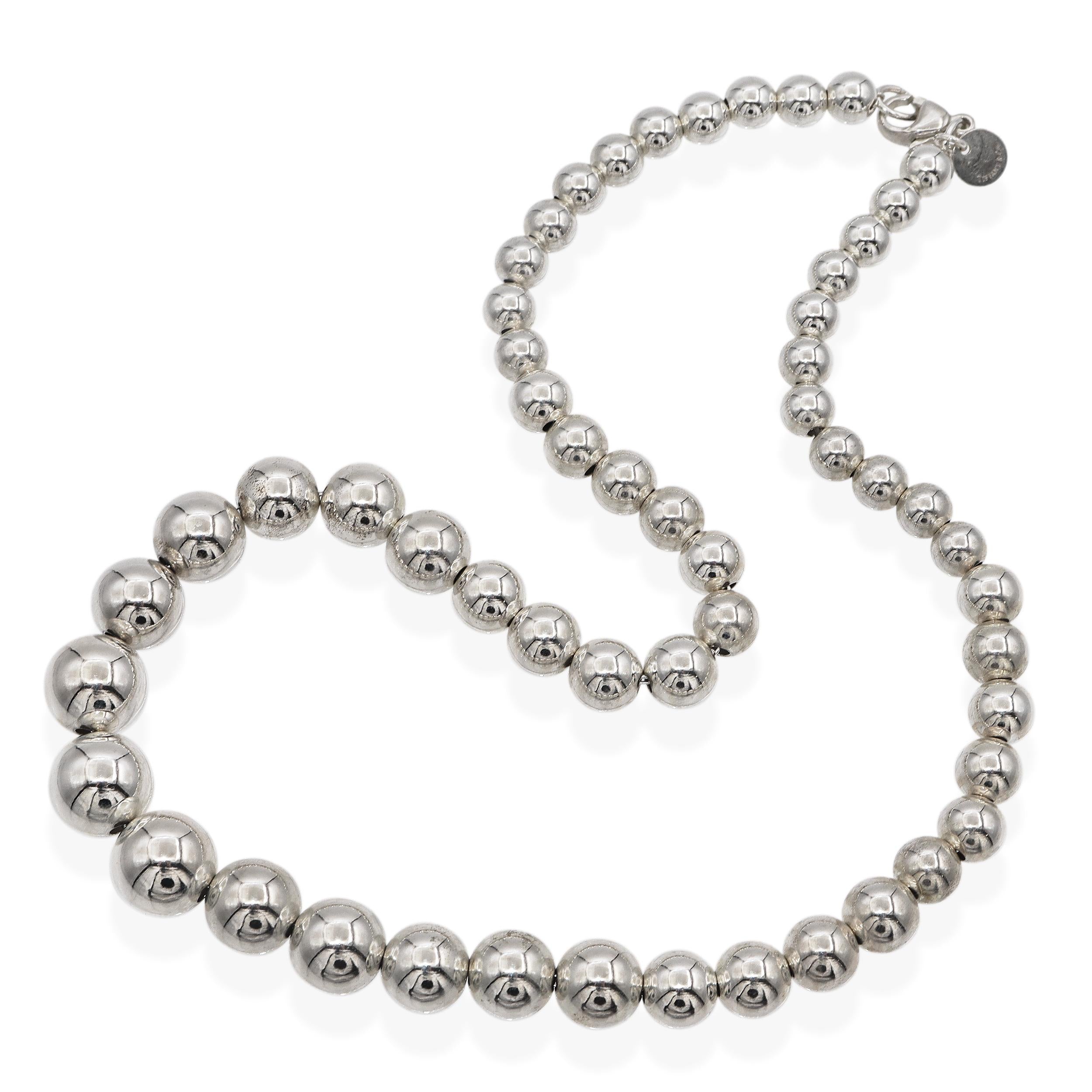 Tiffany & Co. Sterling Silver Hardware Graduated Bead Necklace