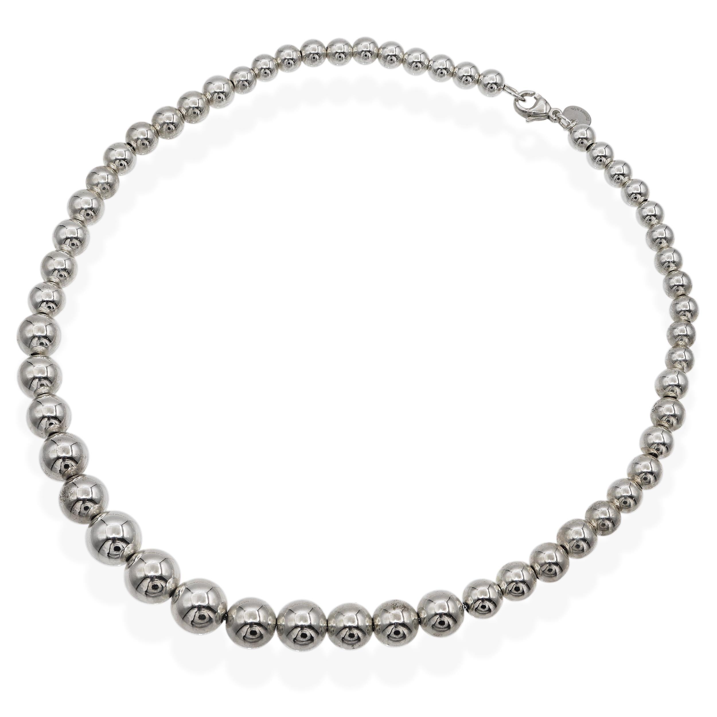 Tiffany & Co. Sterling Silver Hardware Graduated Bead Necklace
