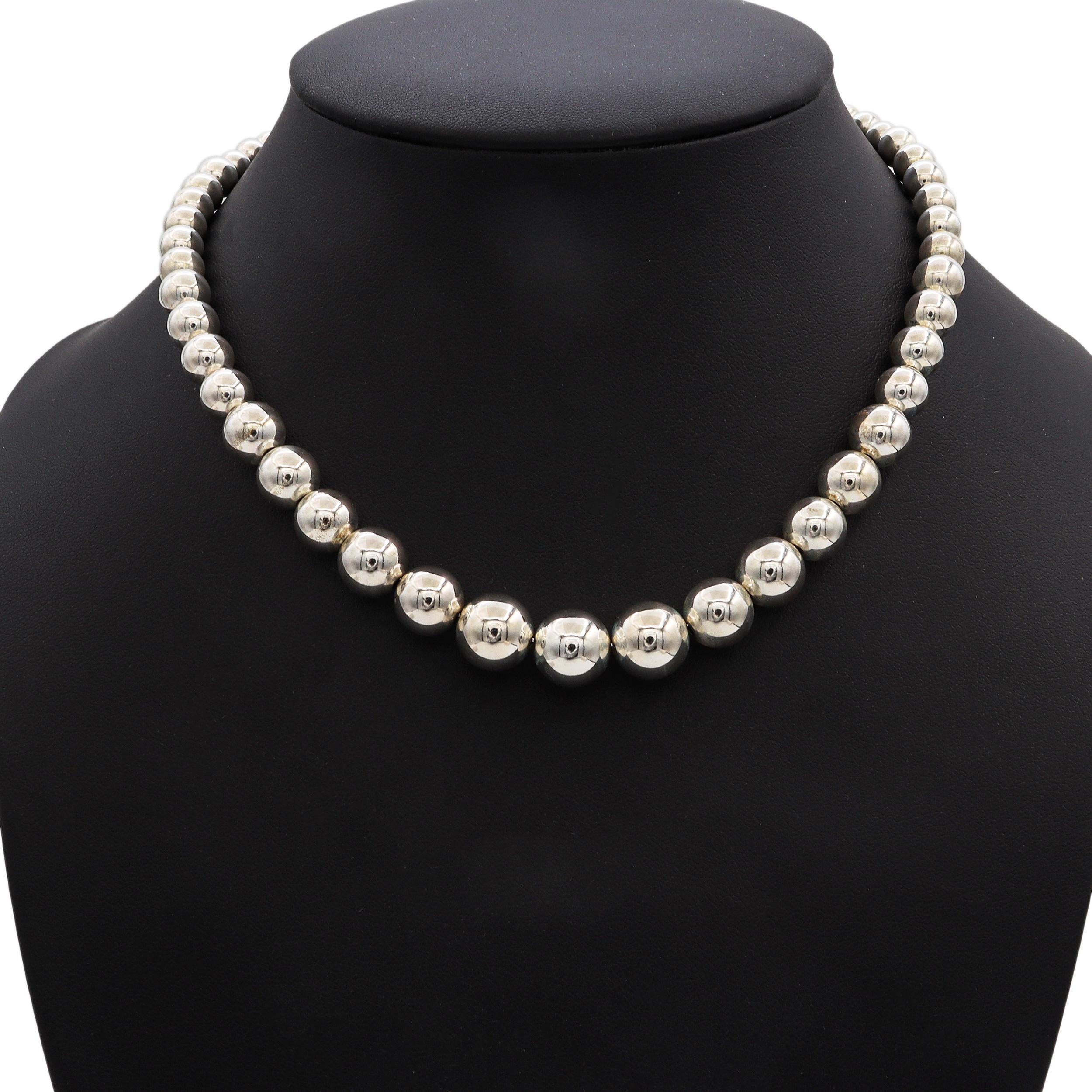 Tiffany & Co. Sterling Silver Hardware Graduated Bead Necklace