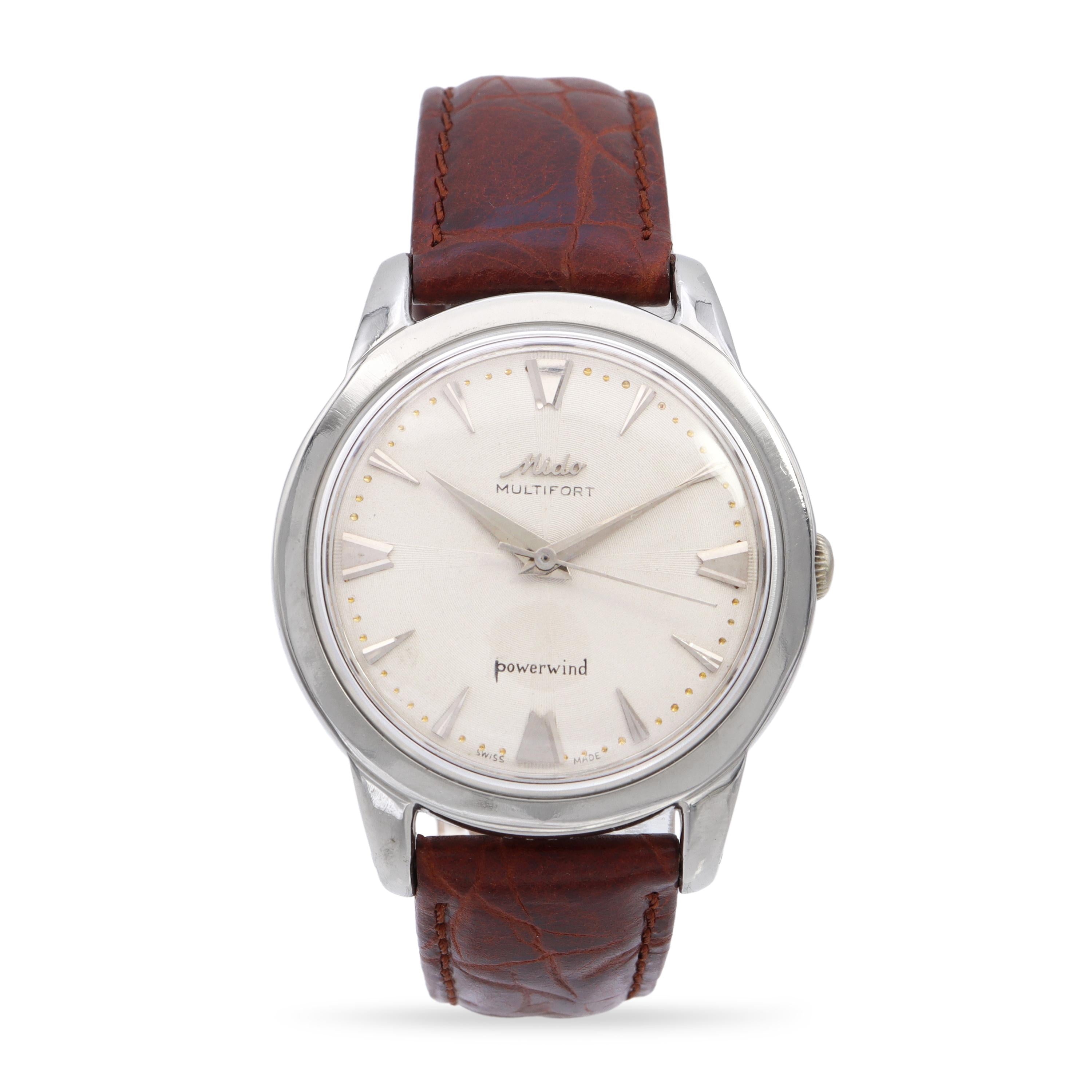 Vintage Mido Multifort Powerwind Stainless Steel Automatic Men's Watch