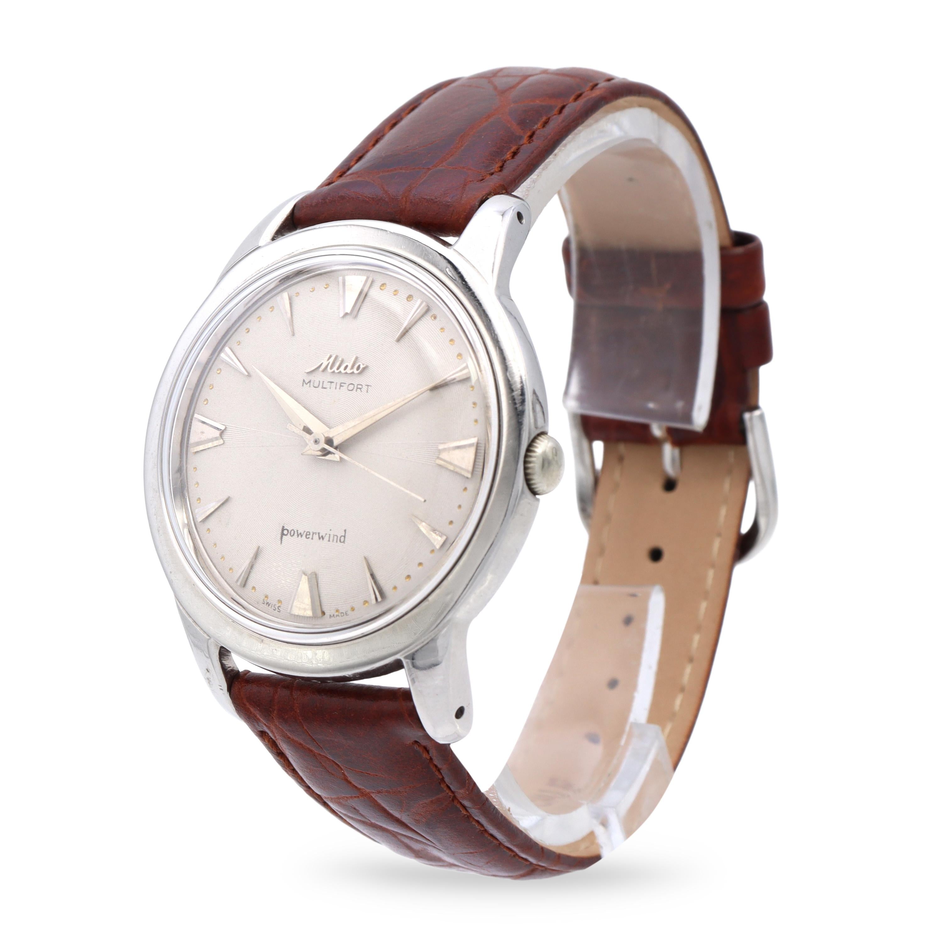 Vintage Mido Multifort Powerwind Stainless Steel Automatic Men's Watch