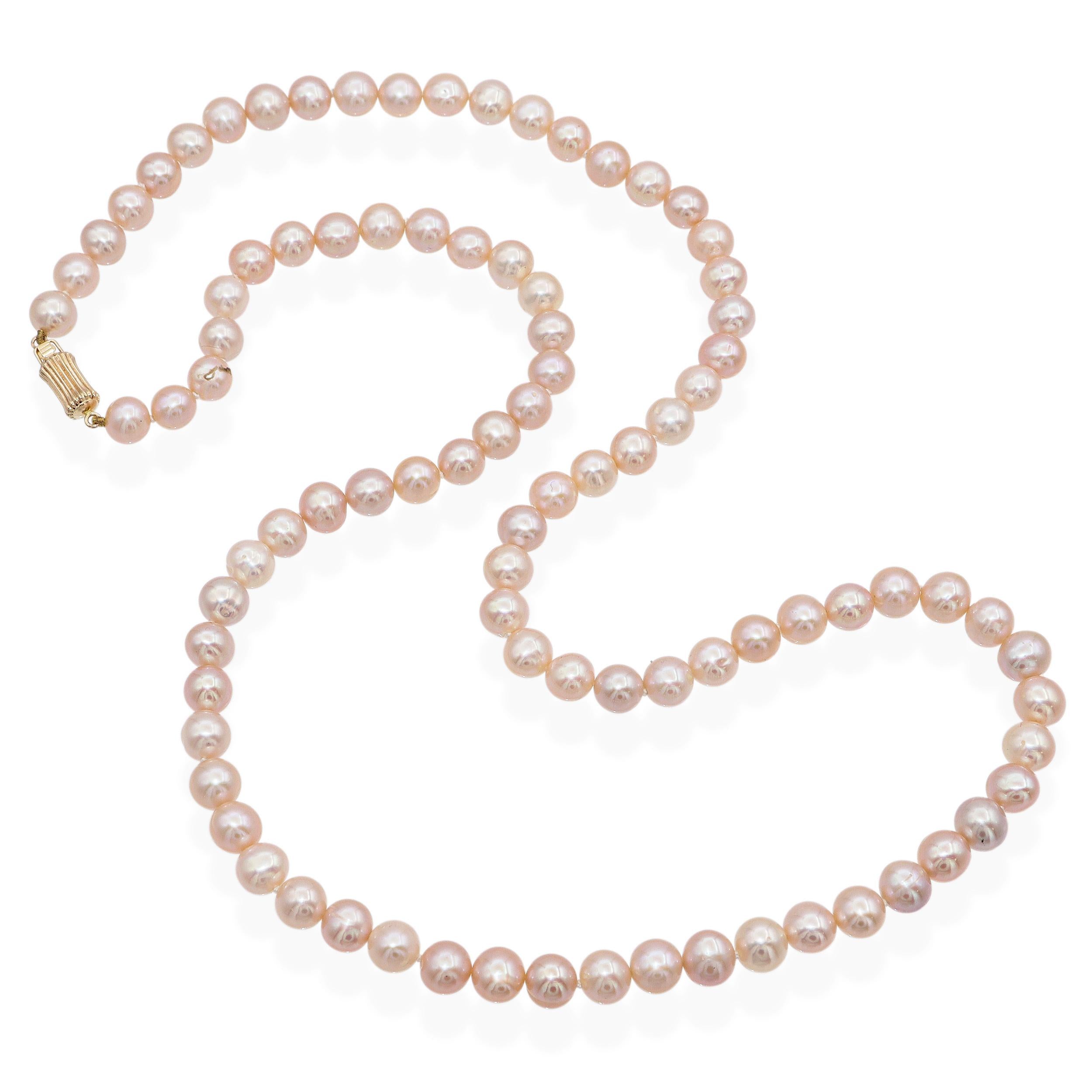 Vintage 14k Yellow Gold Pink Pearl Beaded Strand Necklace