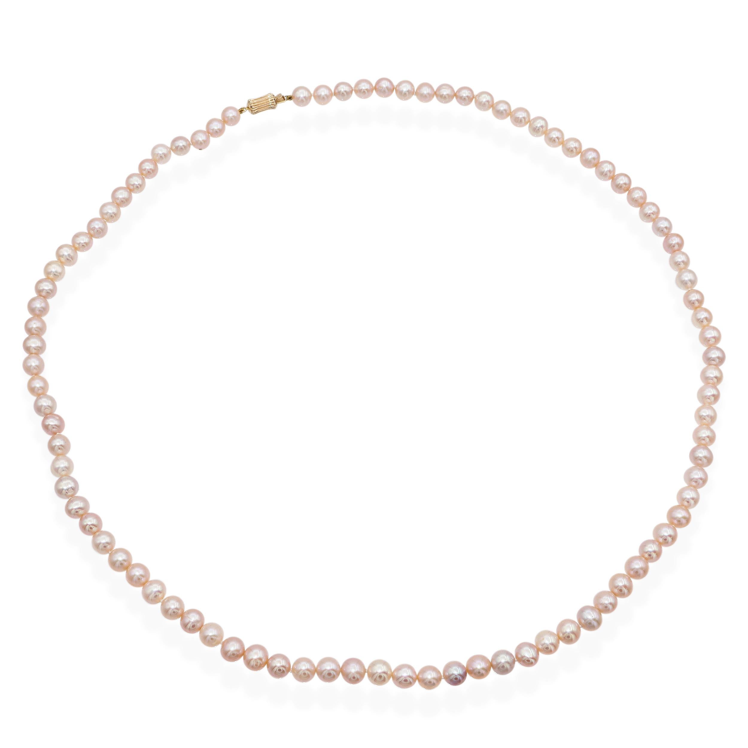 Vintage 14k Yellow Gold Pink Pearl Beaded Strand Necklace