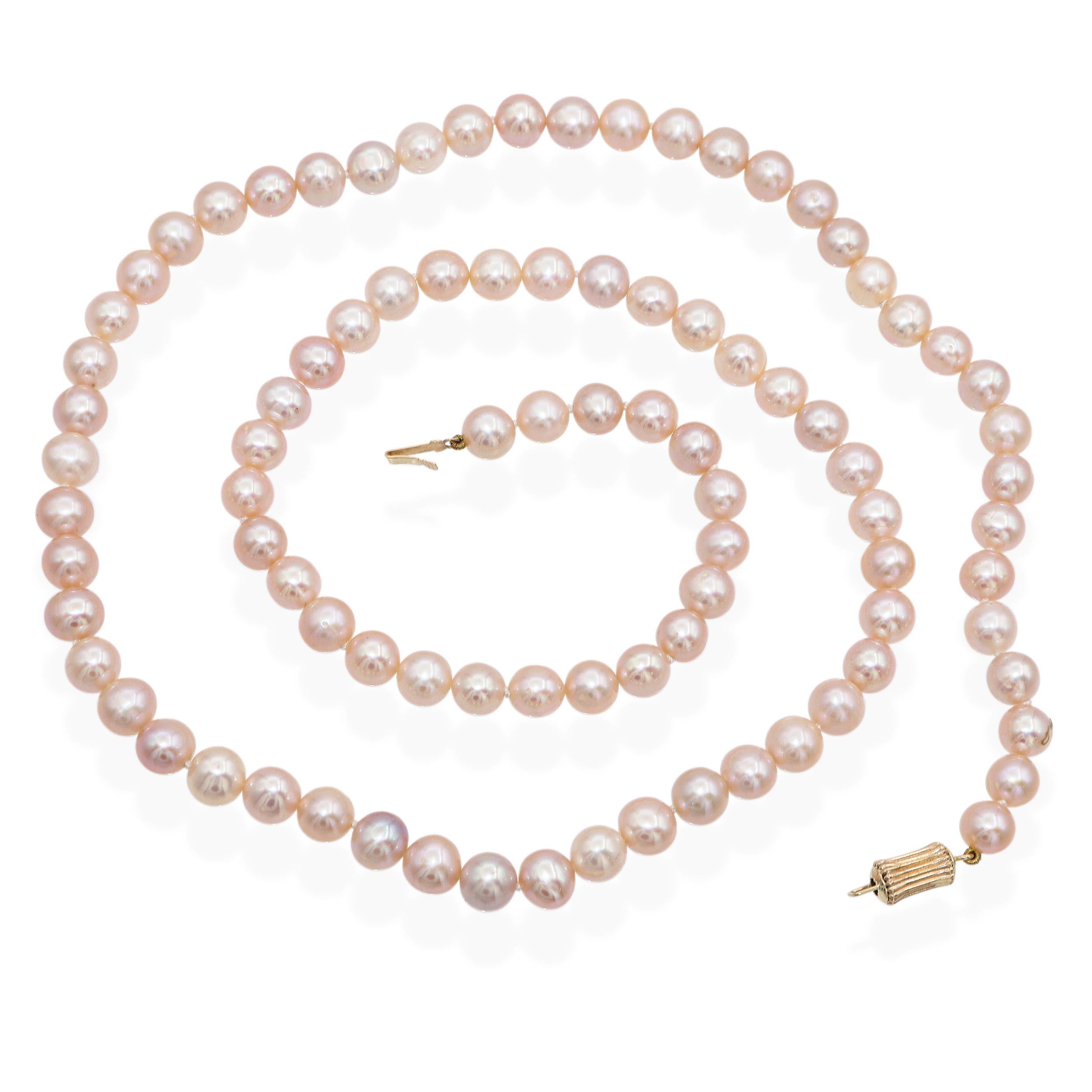 Vintage 14k Yellow Gold Pink Pearl Beaded Strand Necklace