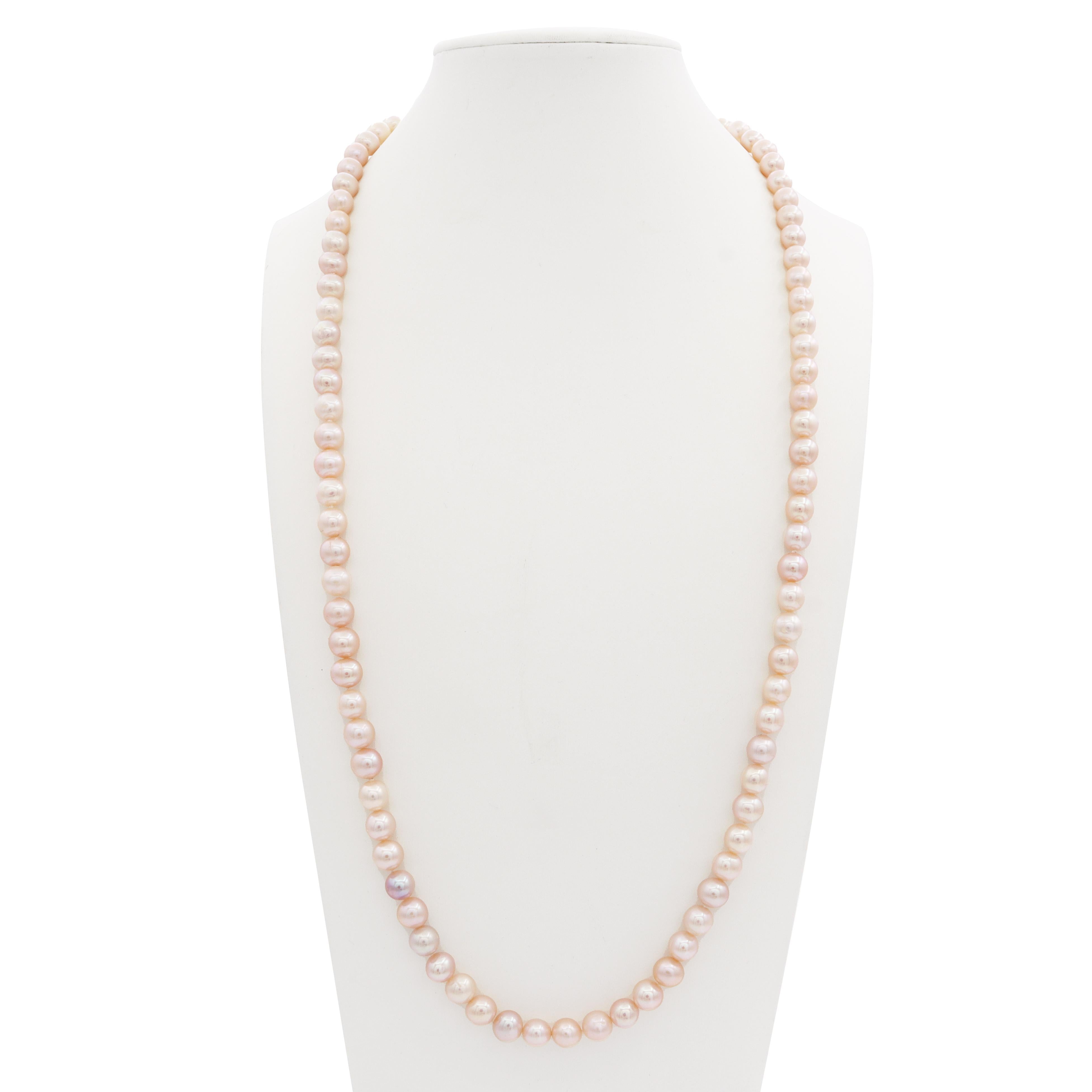 Vintage 14k Yellow Gold Pink Pearl Beaded Strand Necklace