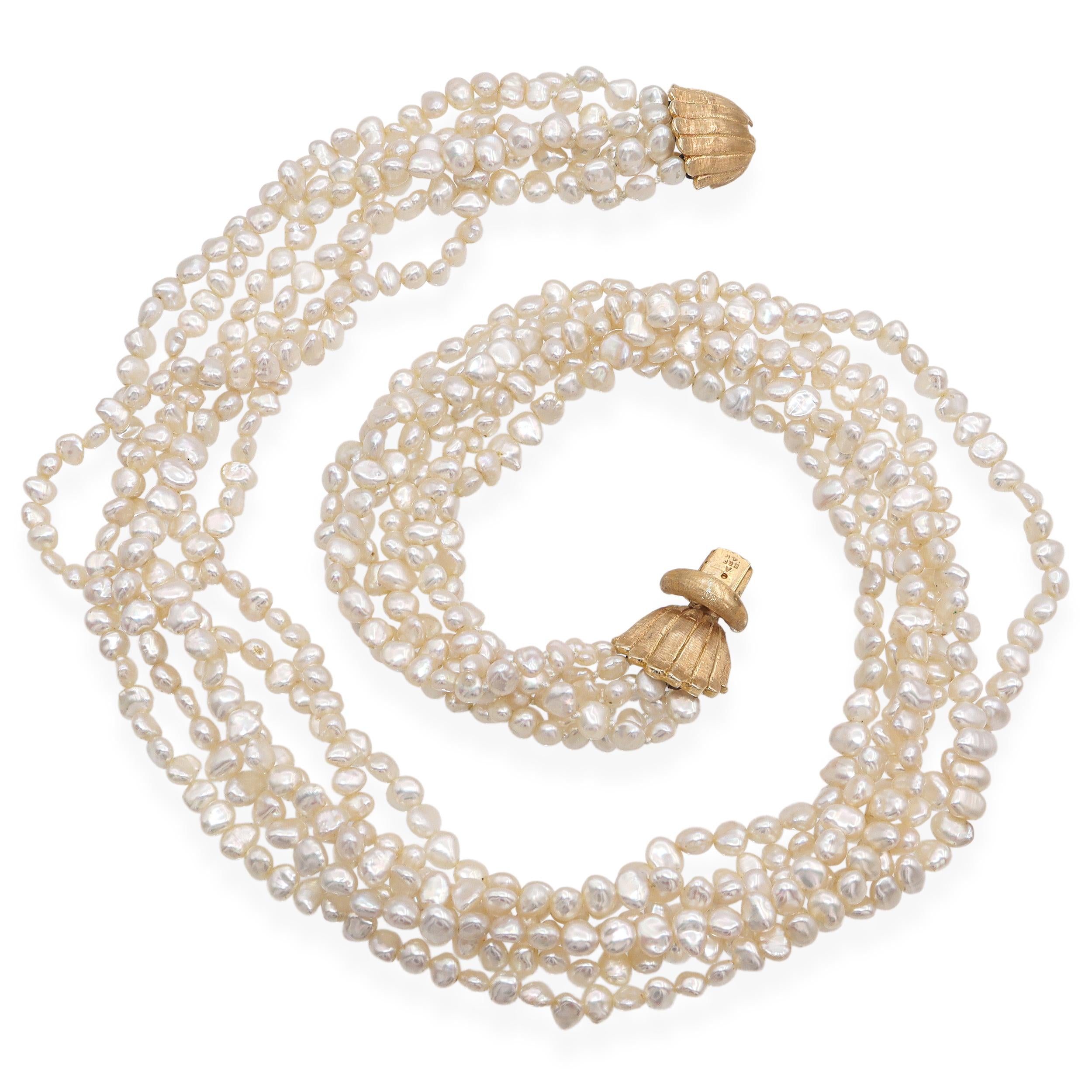 Vintage Yellow Gold Multi Strand Pearl Necklace